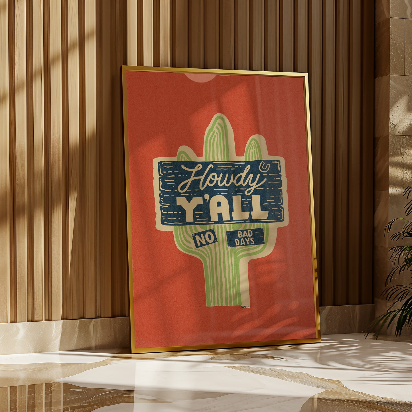 Howdy Y'all No Bad Days Vintage Cactus Sign Art Print