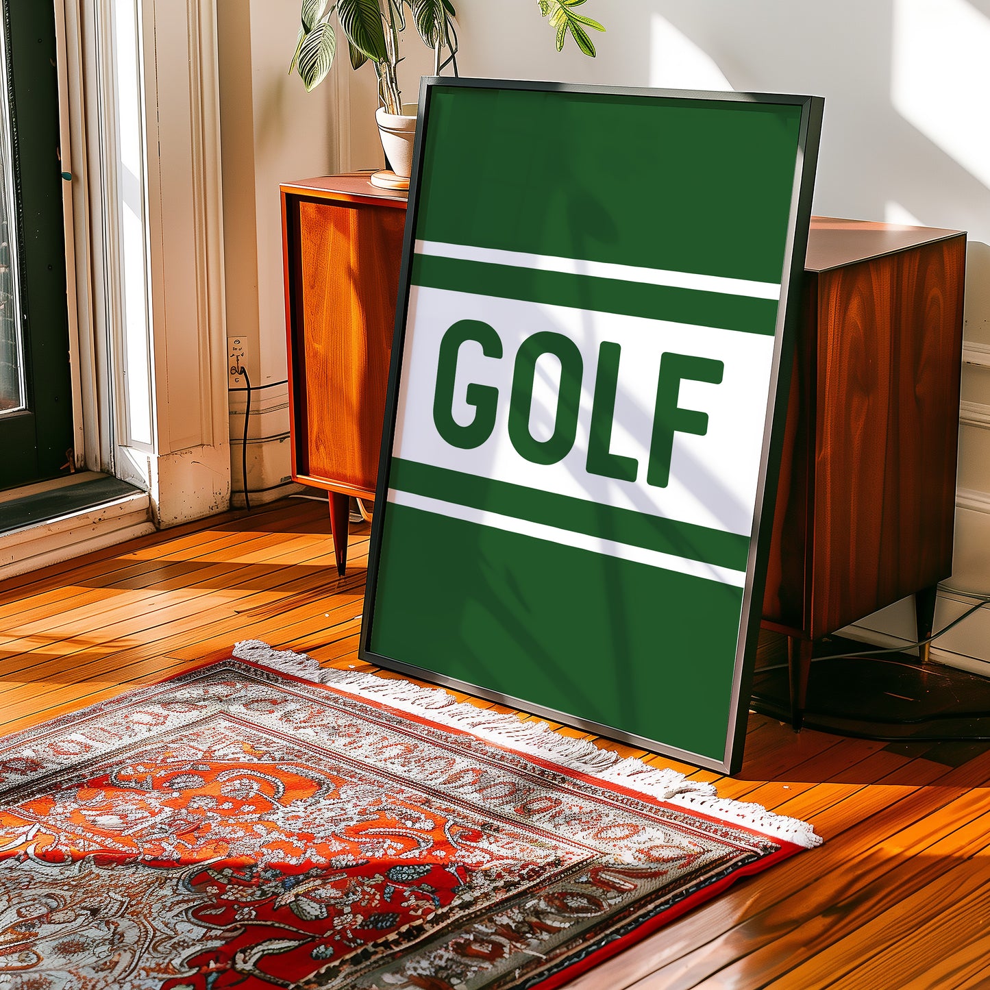 Golf Typography Striped Green Art Print