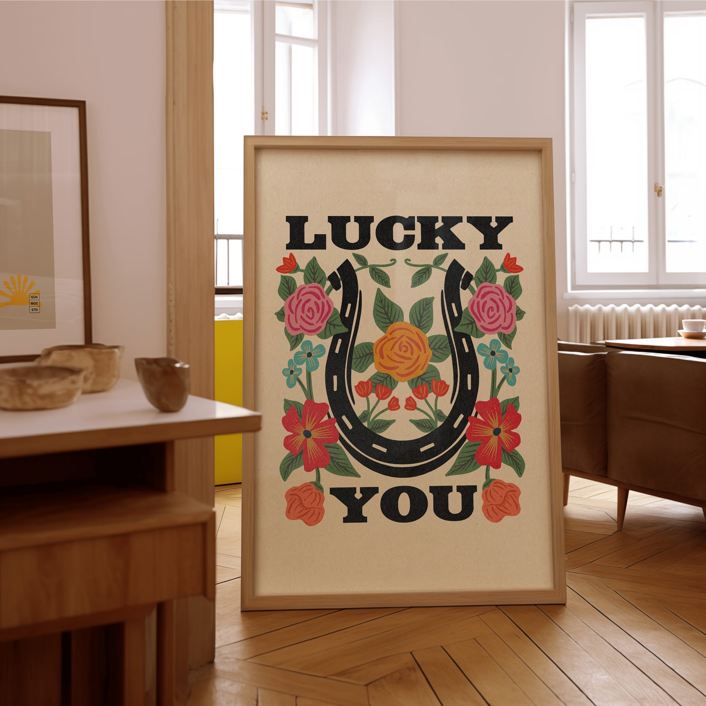 Lucky You Floral Horseshoe Art Print