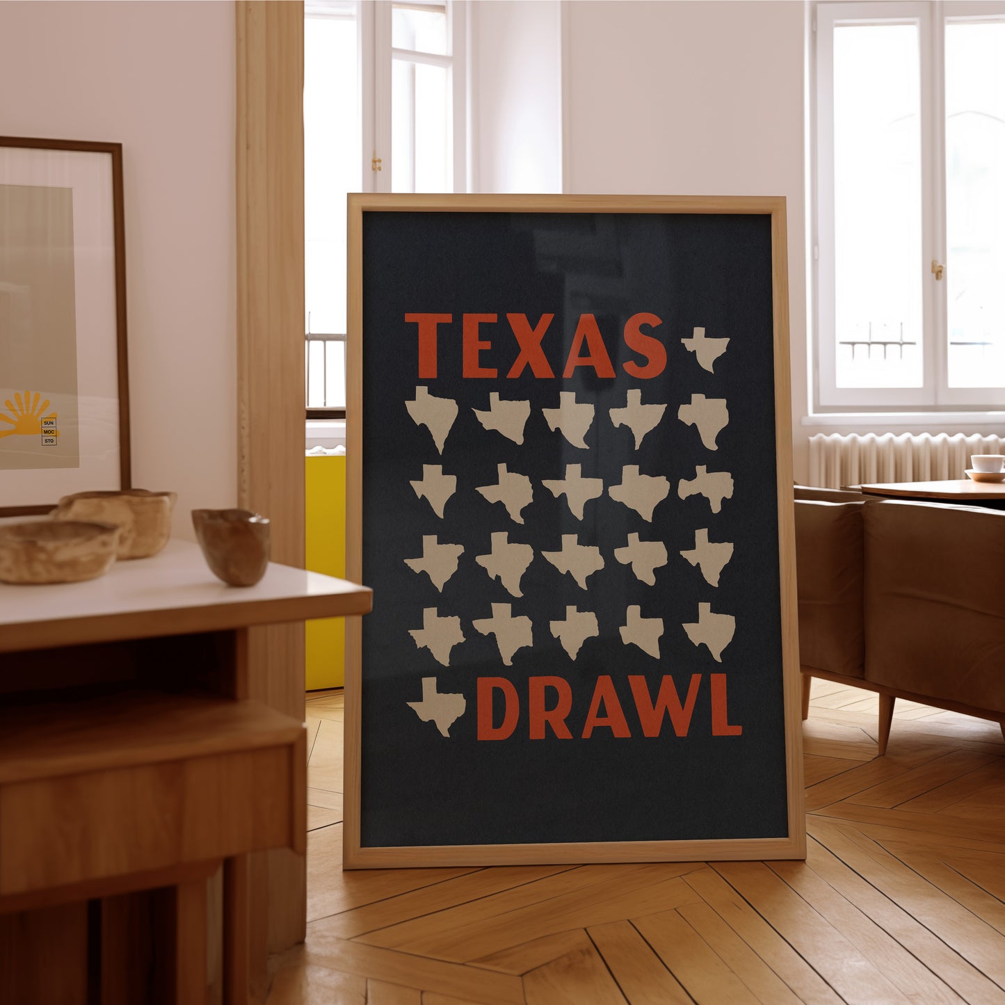 Texas Drawl - Collection of Student Drawn Texas Silhouettes Art Print (Navy)
