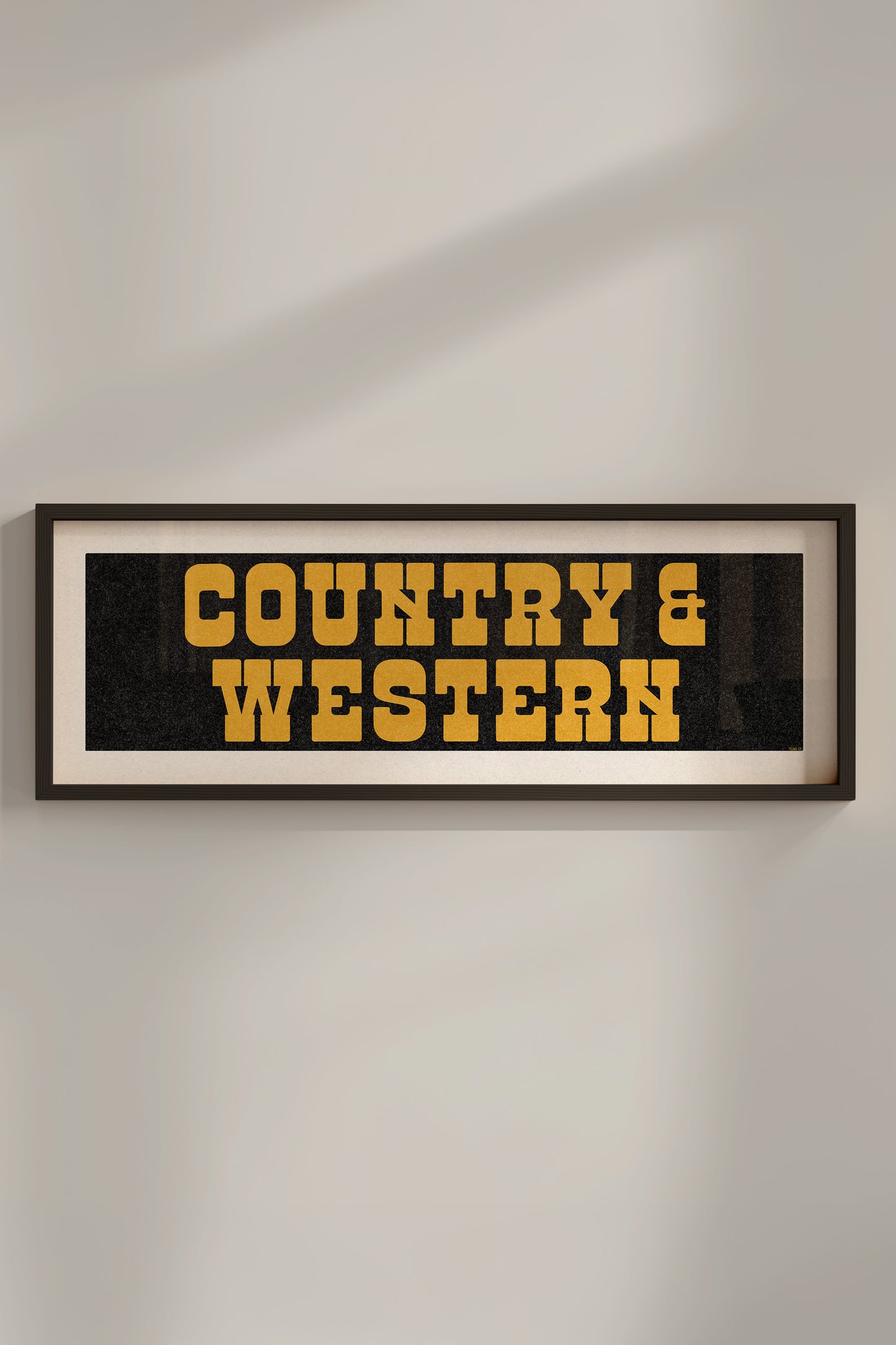 Framed COUNTRY & WESTERN Sign Black & Gold Art Print - Tejas Country Club