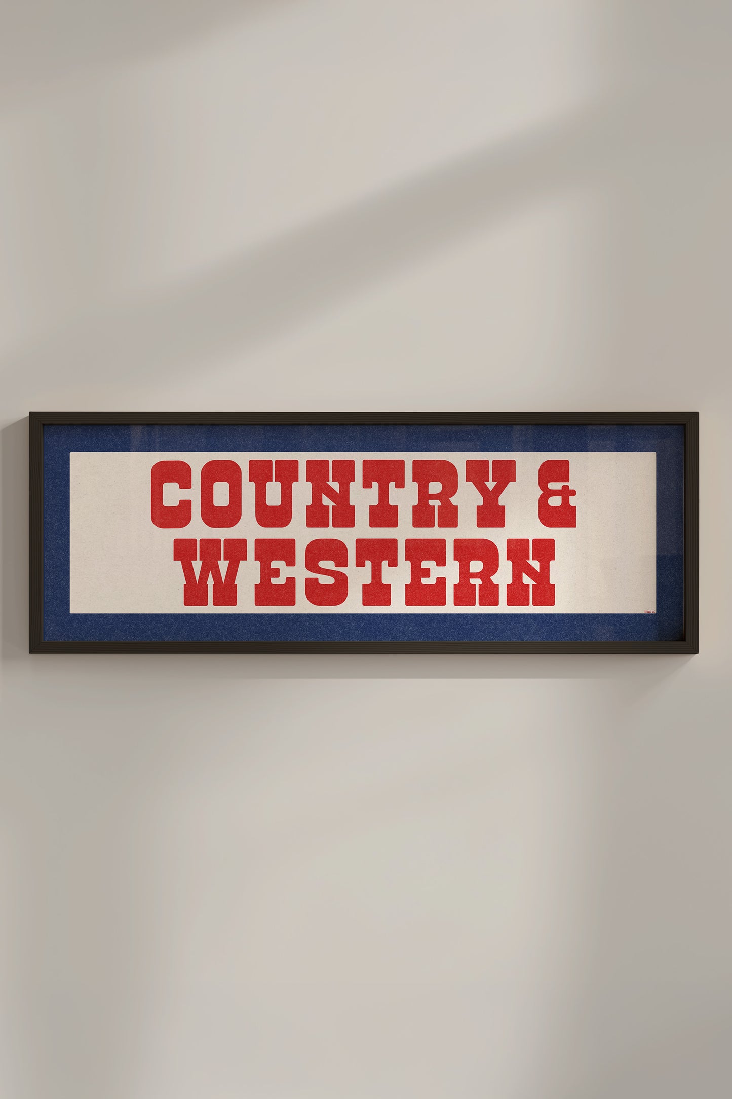 Framed COUNTRY & WESTERN Sign White & Red / Blue Art Print - Tejas Country Club