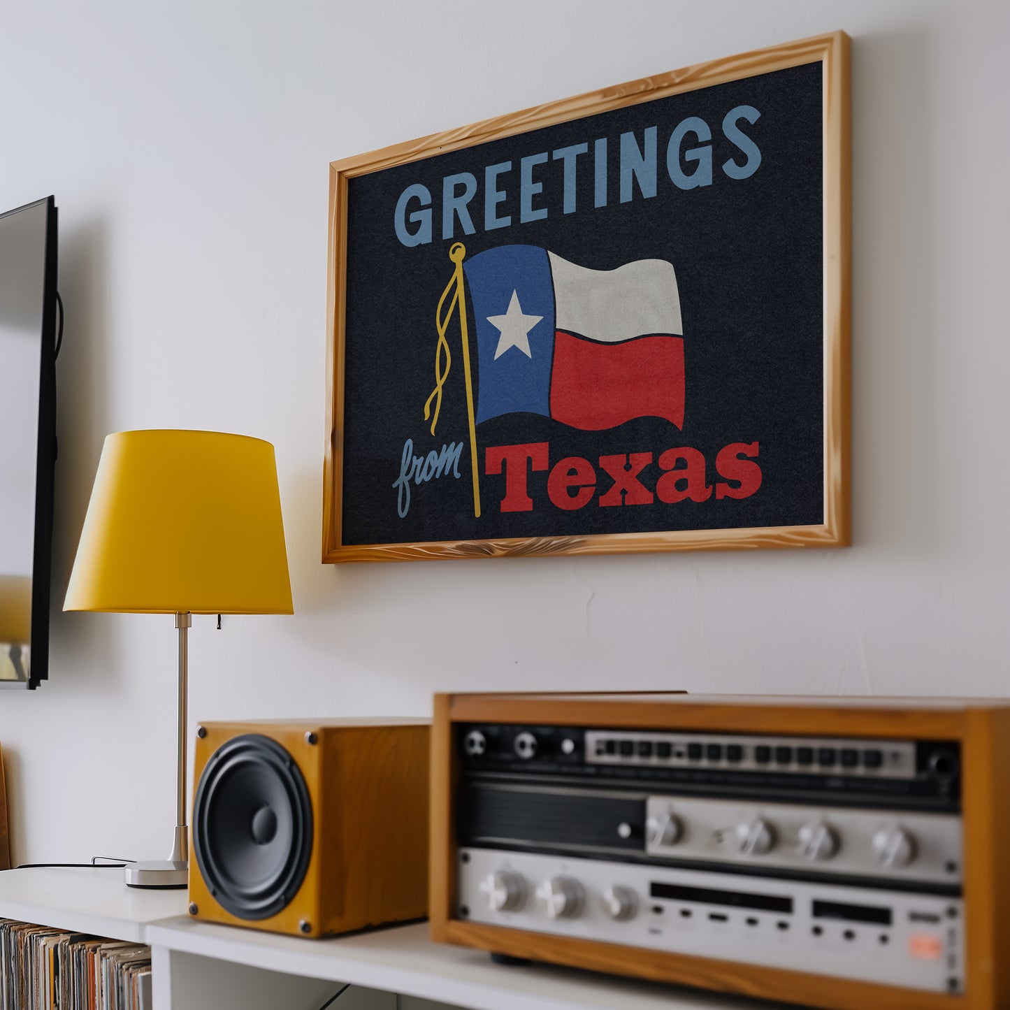Greetings From Texas Flag Art Print (Navy)