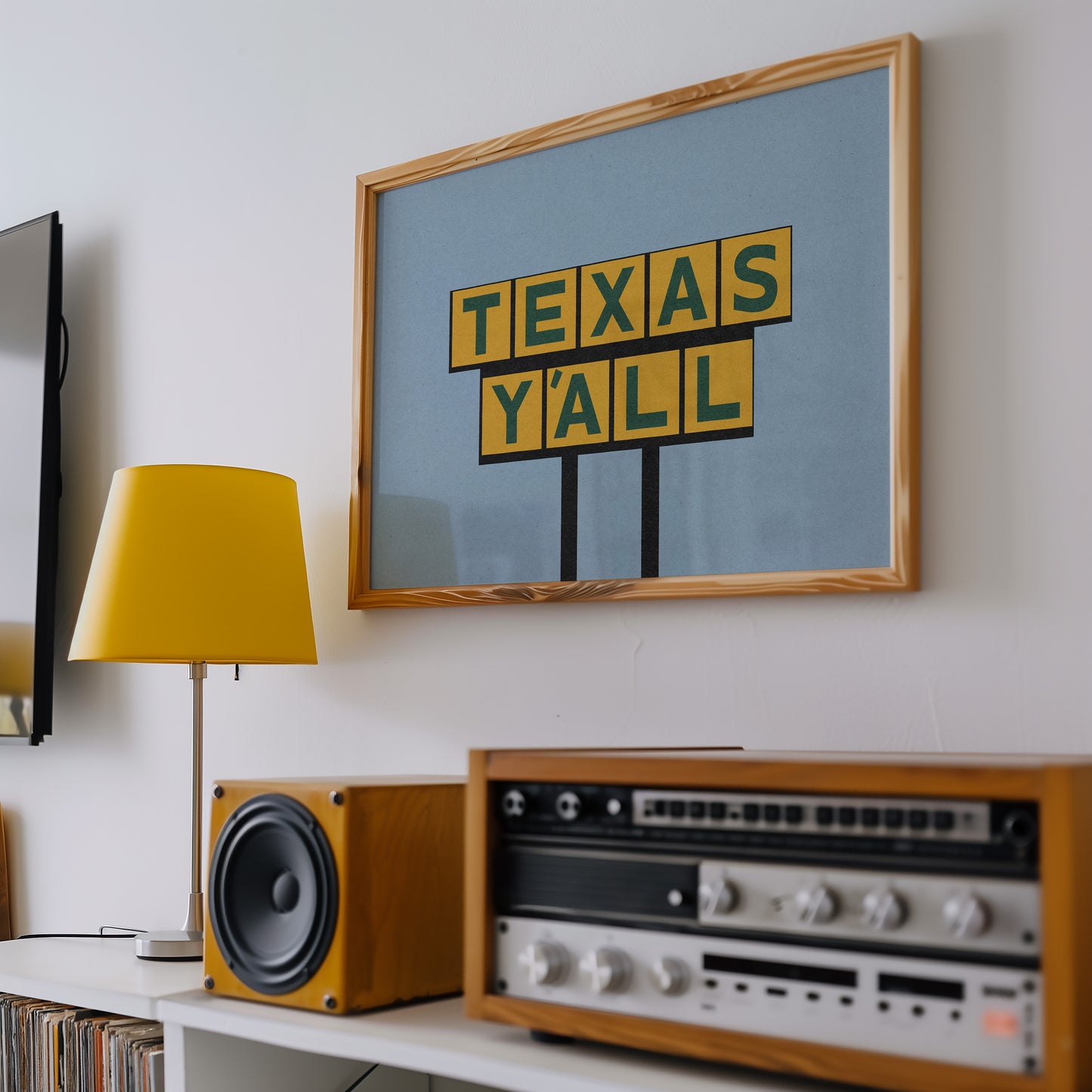Texas Y'all Billboard Green & Gold Art Print