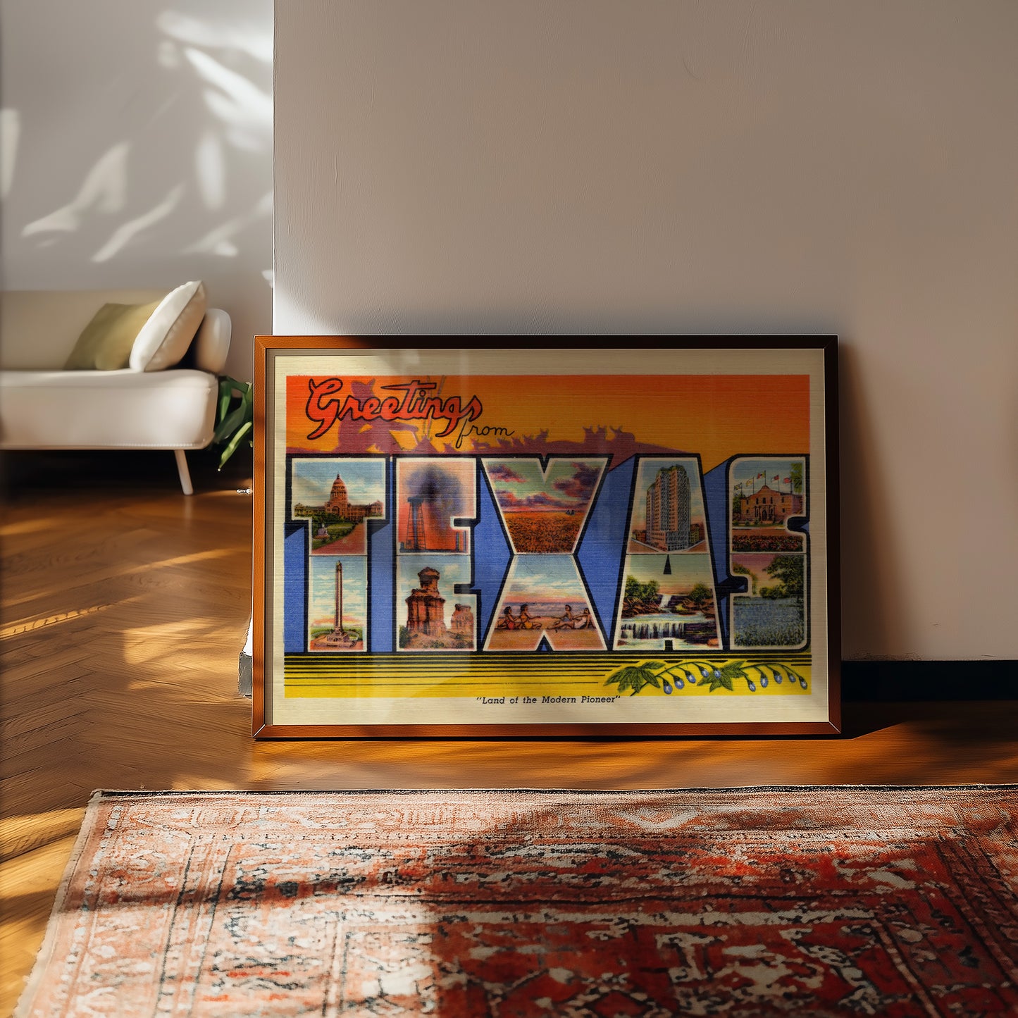 Greetings From Texas Vintage Postcard Print Orange