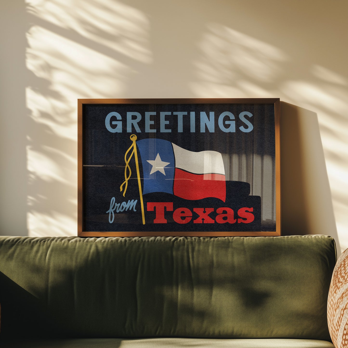 Greetings From Texas Flag Art Print (Navy)