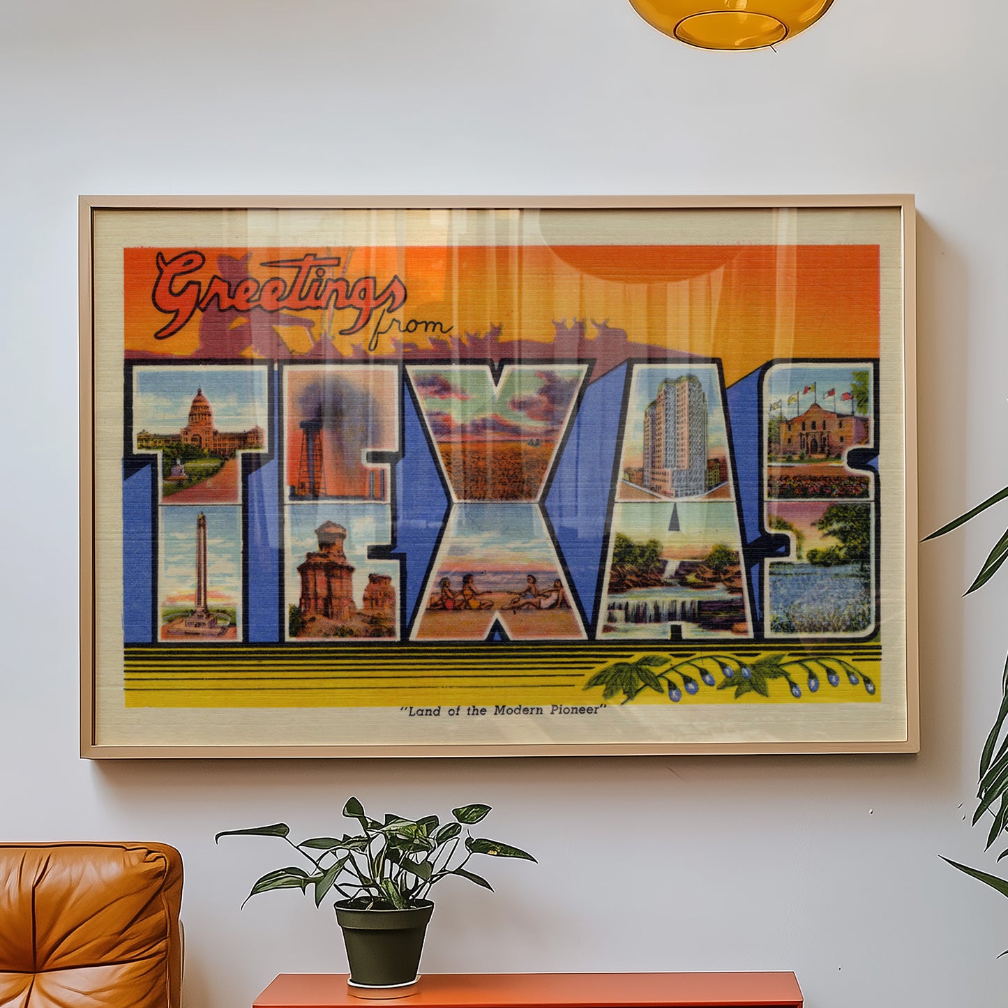Greetings From Texas Vintage Postcard Print Orange
