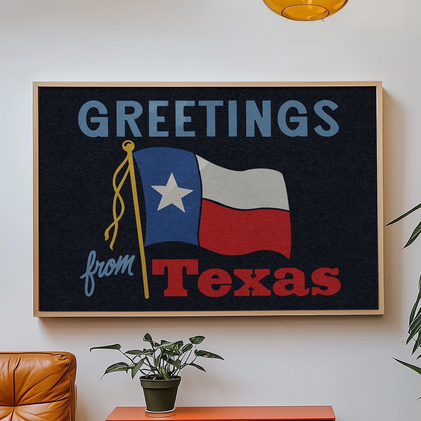 Greetings From Texas Flag Art Print (Navy)