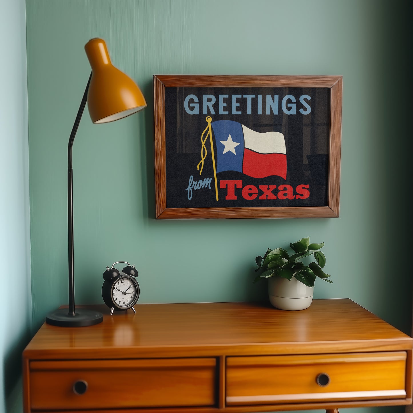 Greetings From Texas Flag Art Print (Navy)