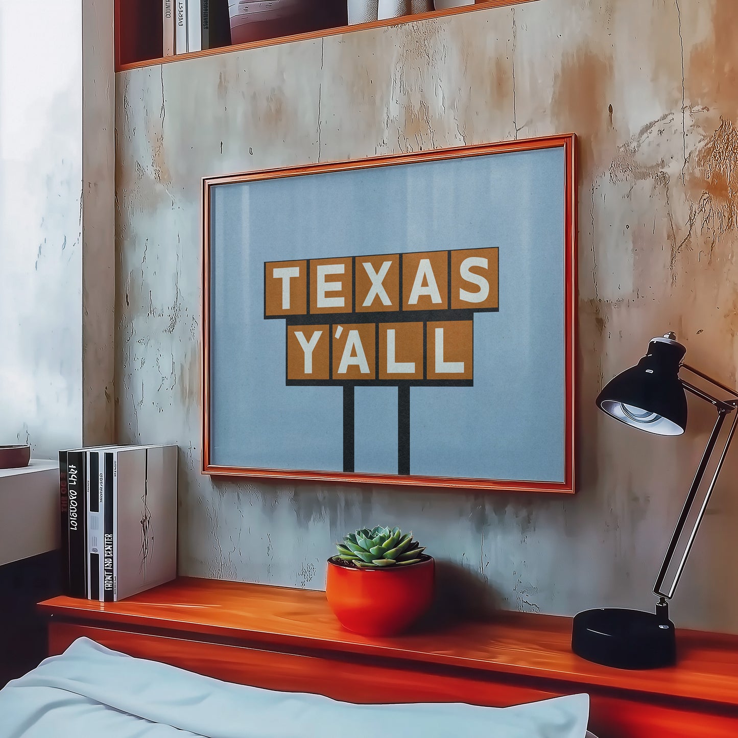Texas Y'all Billboard Rusty Orange Art Print