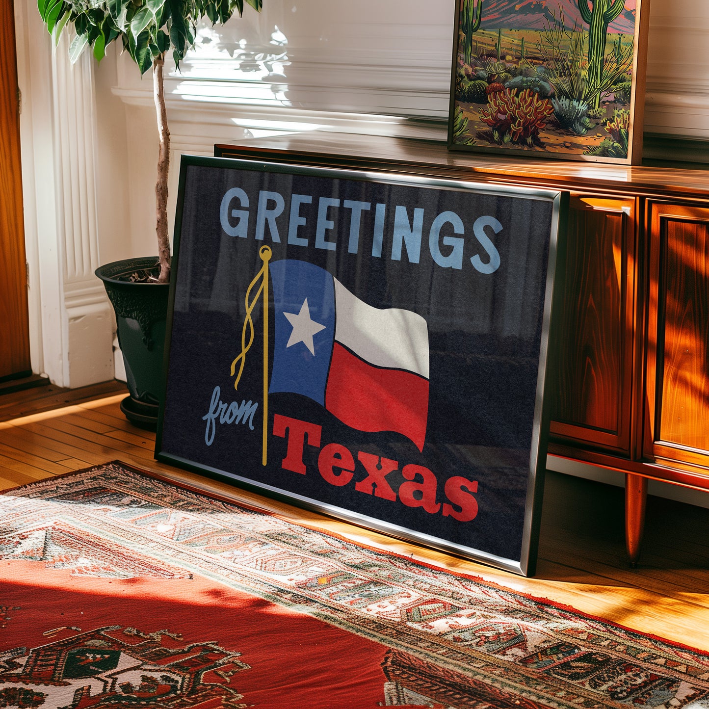 Greetings From Texas Flag Art Print (Navy)