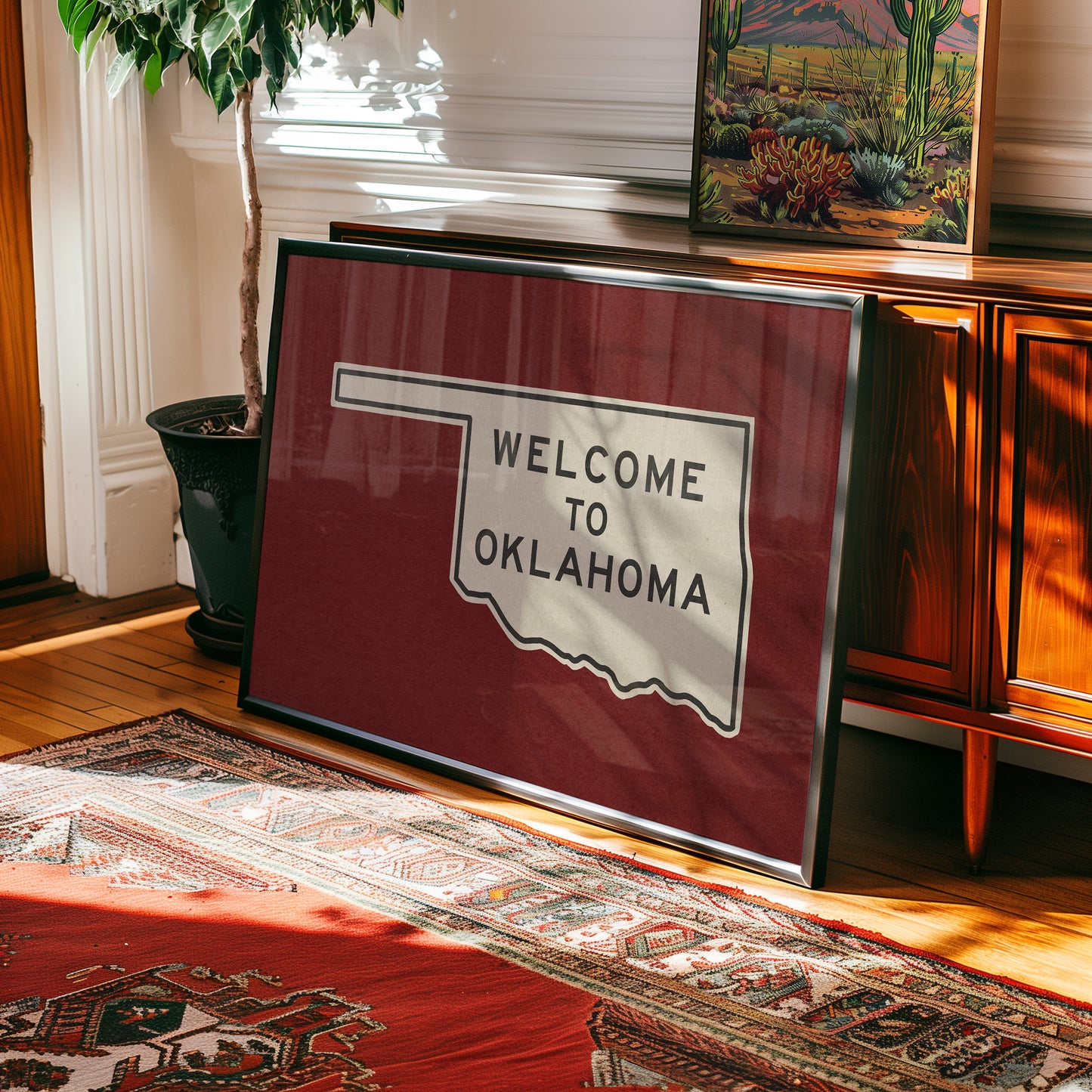 Welcome To Oklahoma Vintage Crimson Road Sign Art Print