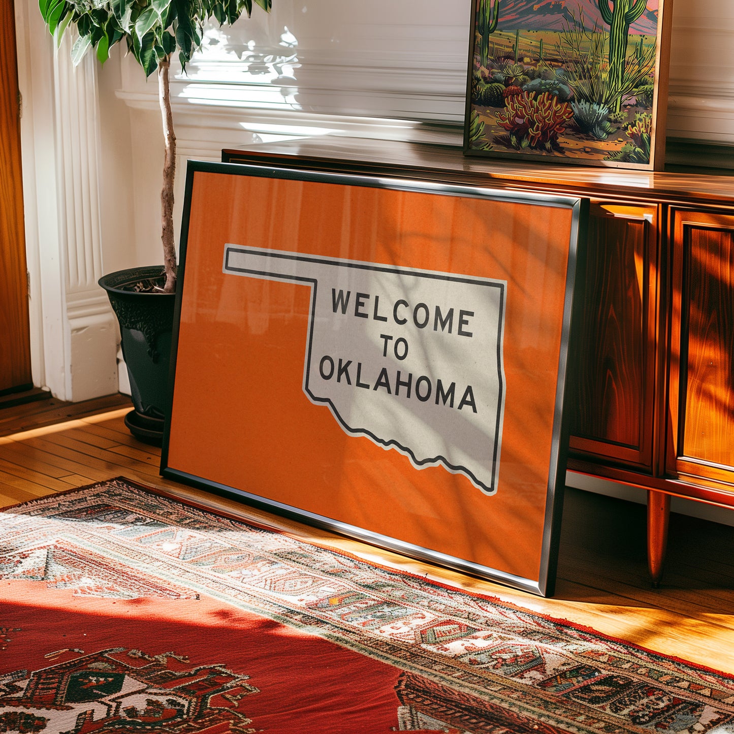 Welcome To Oklahoma Vintage Orange Road Sign Art Print