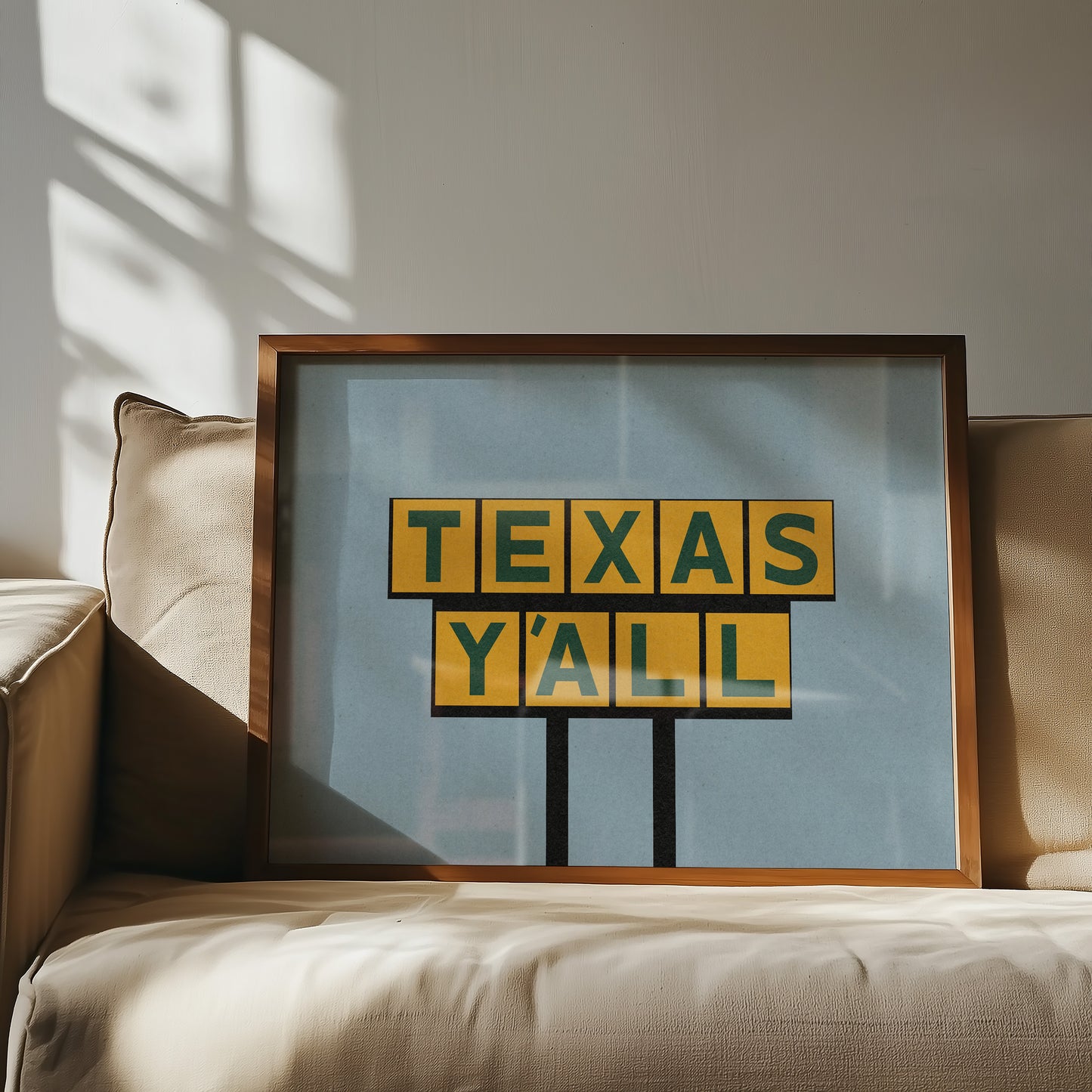 Texas Y'all Billboard Green & Gold Art Print