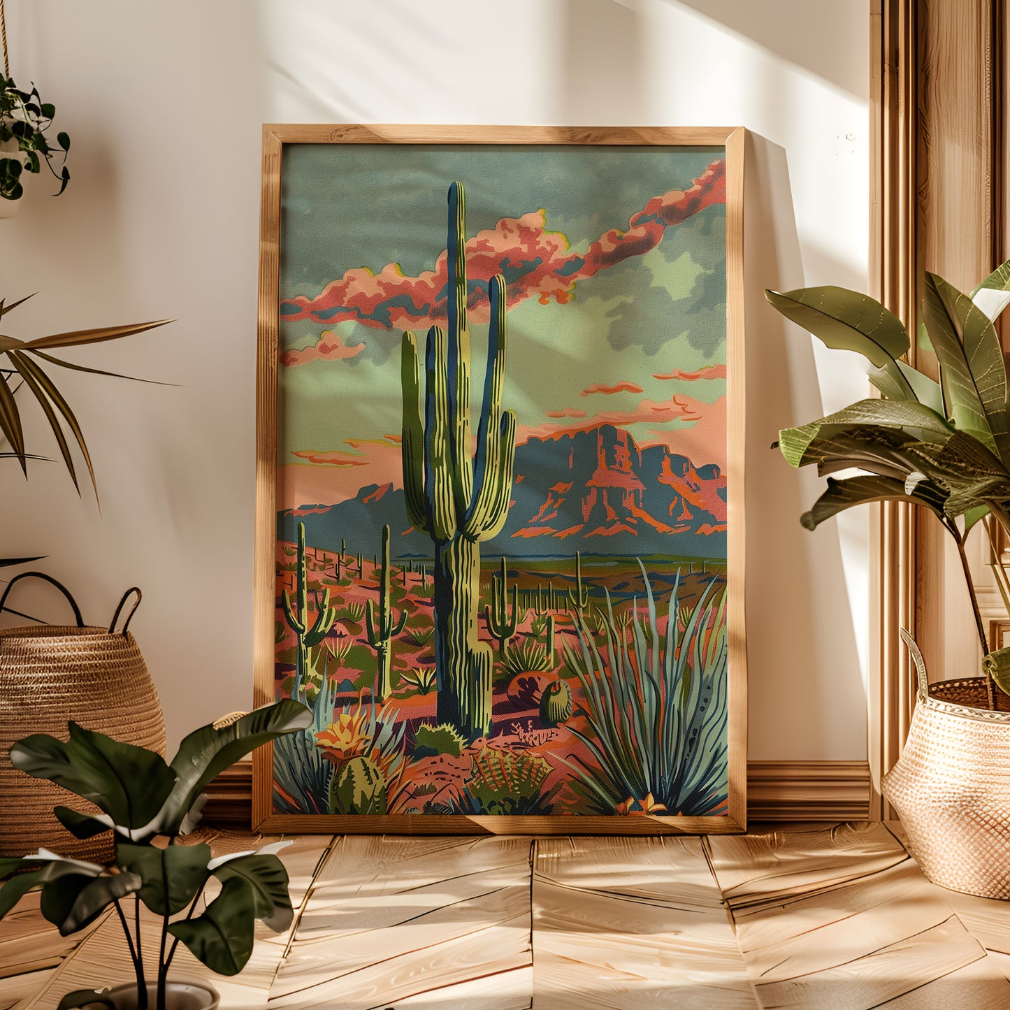 Vintage Paint By Numbers Style Arizona Desert Landscape Art Print