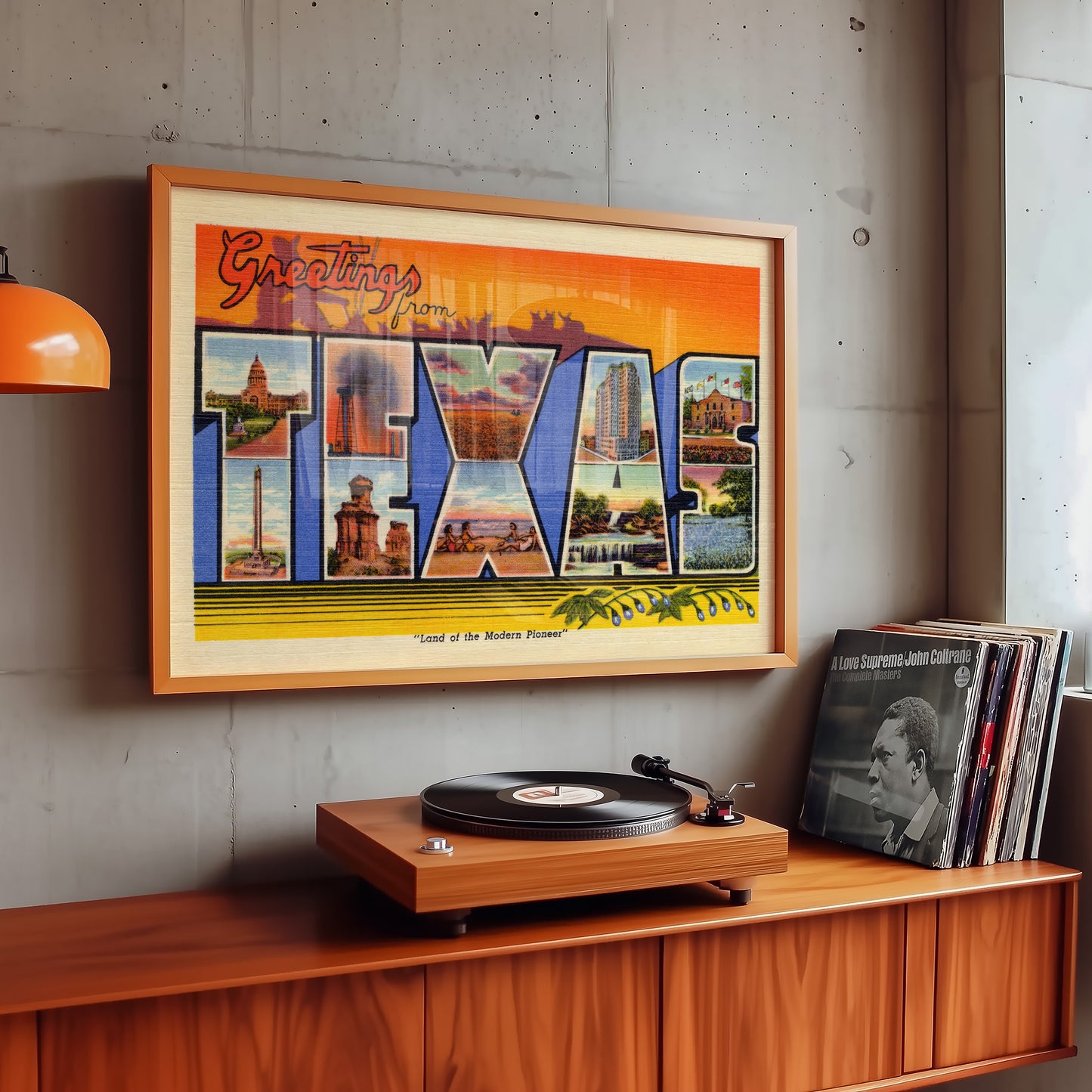 Greetings From Texas Vintage Postcard Print Orange