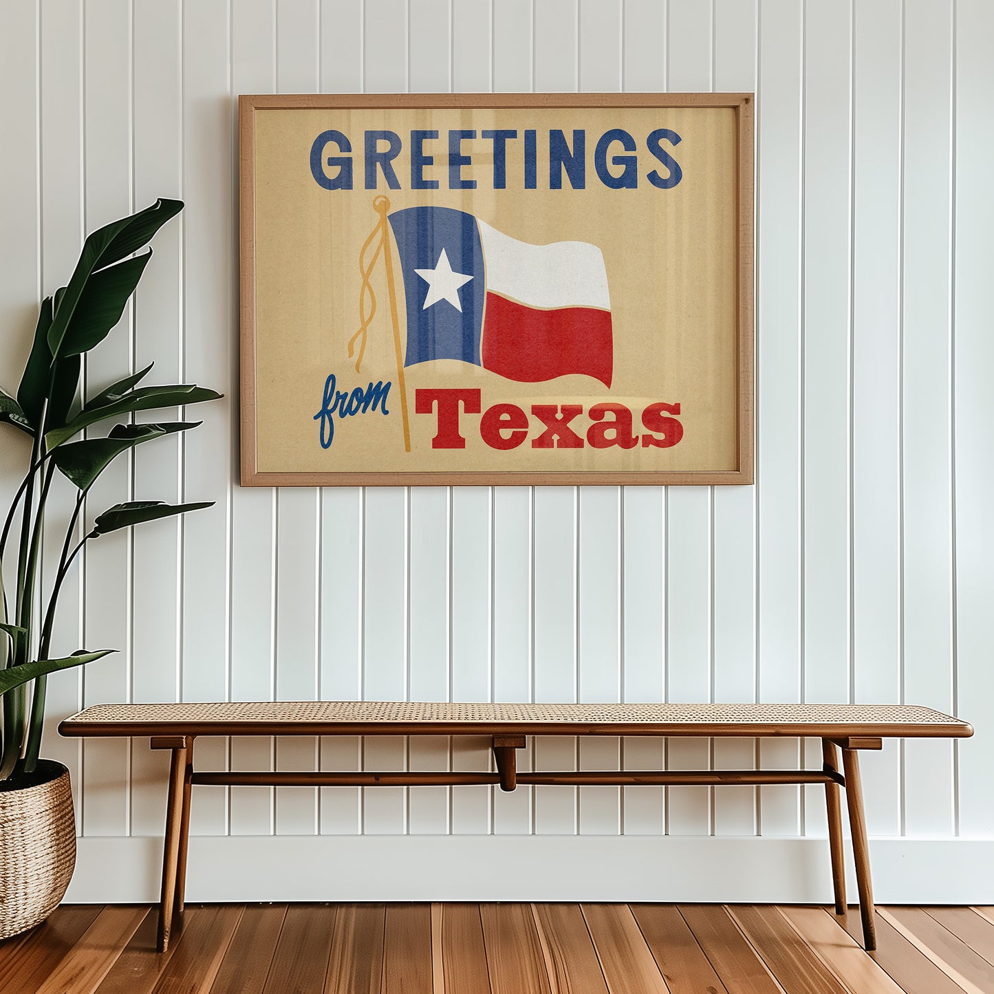 Greetings From Texas Flag Art Print (Natural)