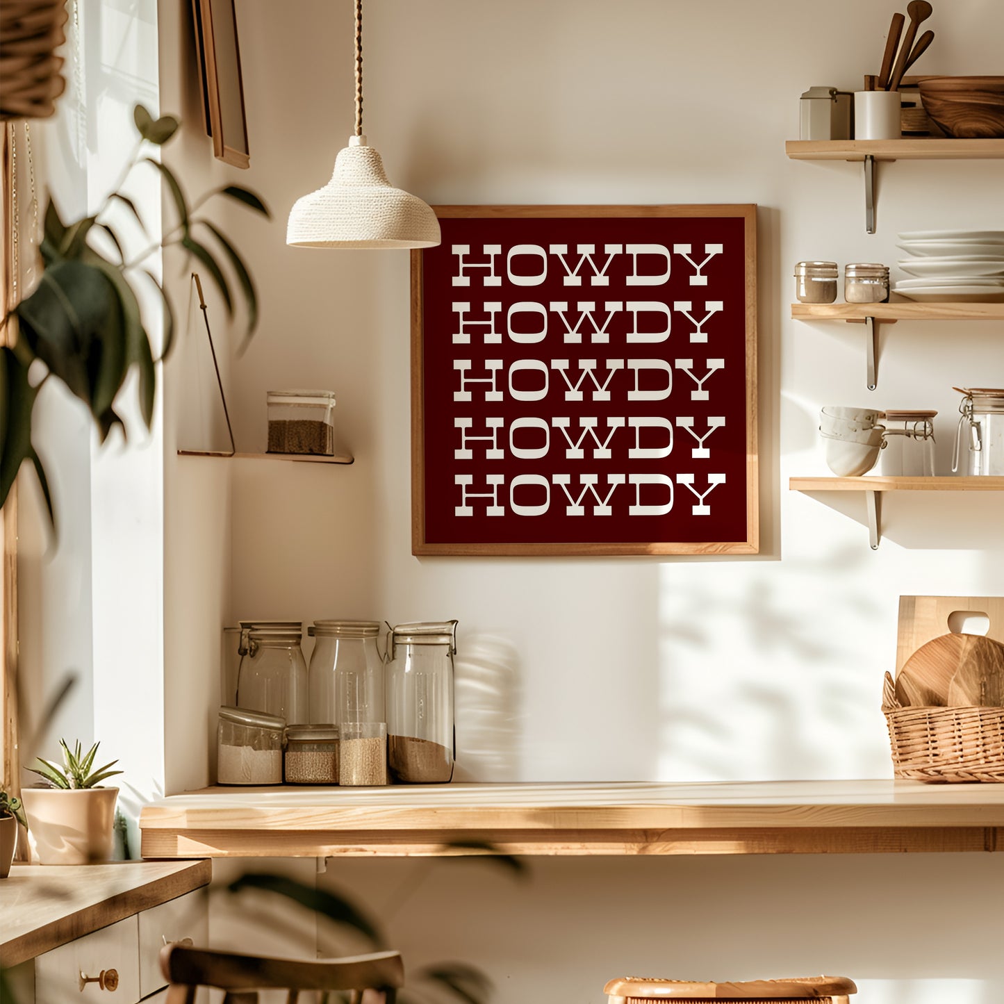 Howdy Typography Art Print Square Maroon and White