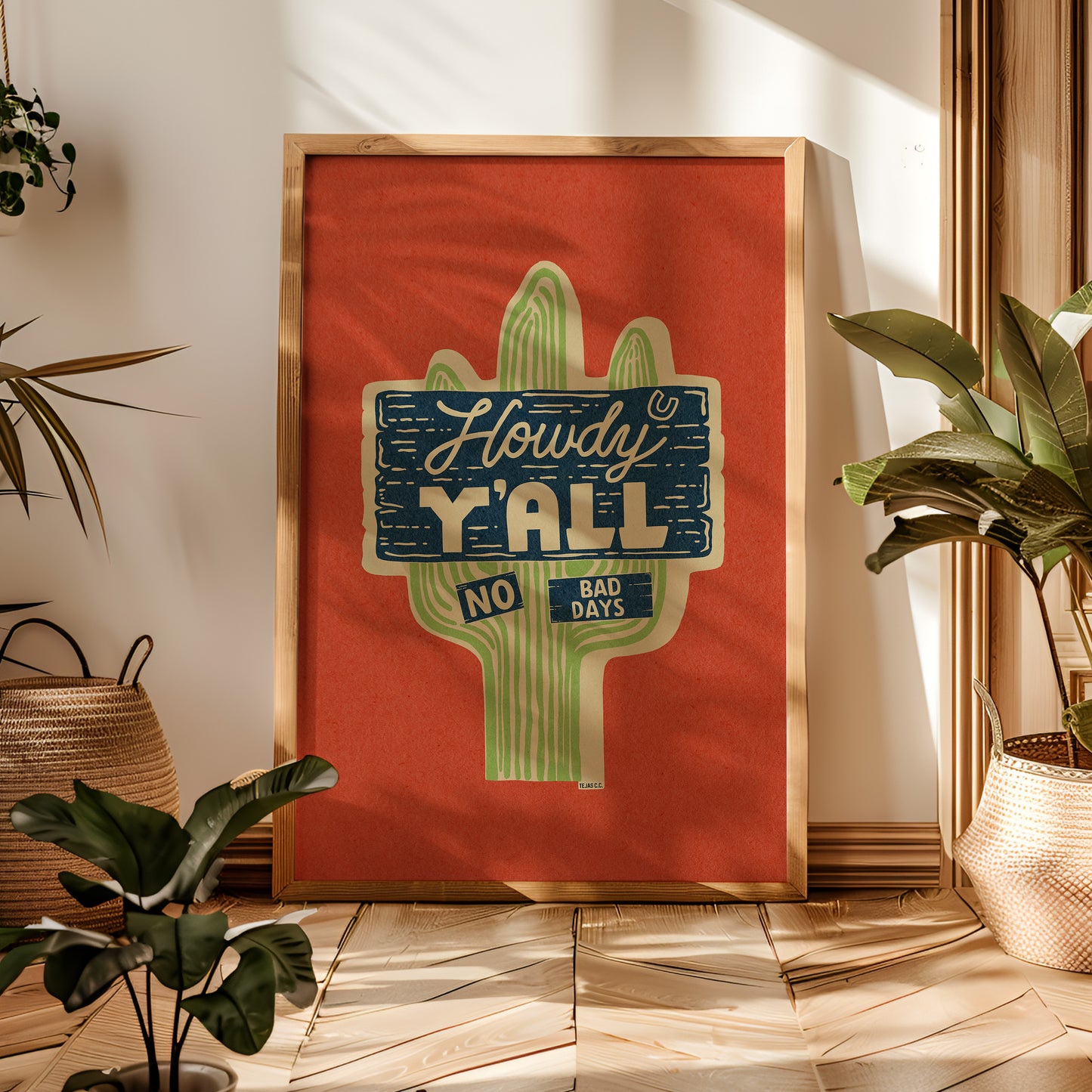 Howdy Y'all No Bad Days Vintage Cactus Sign Art Print