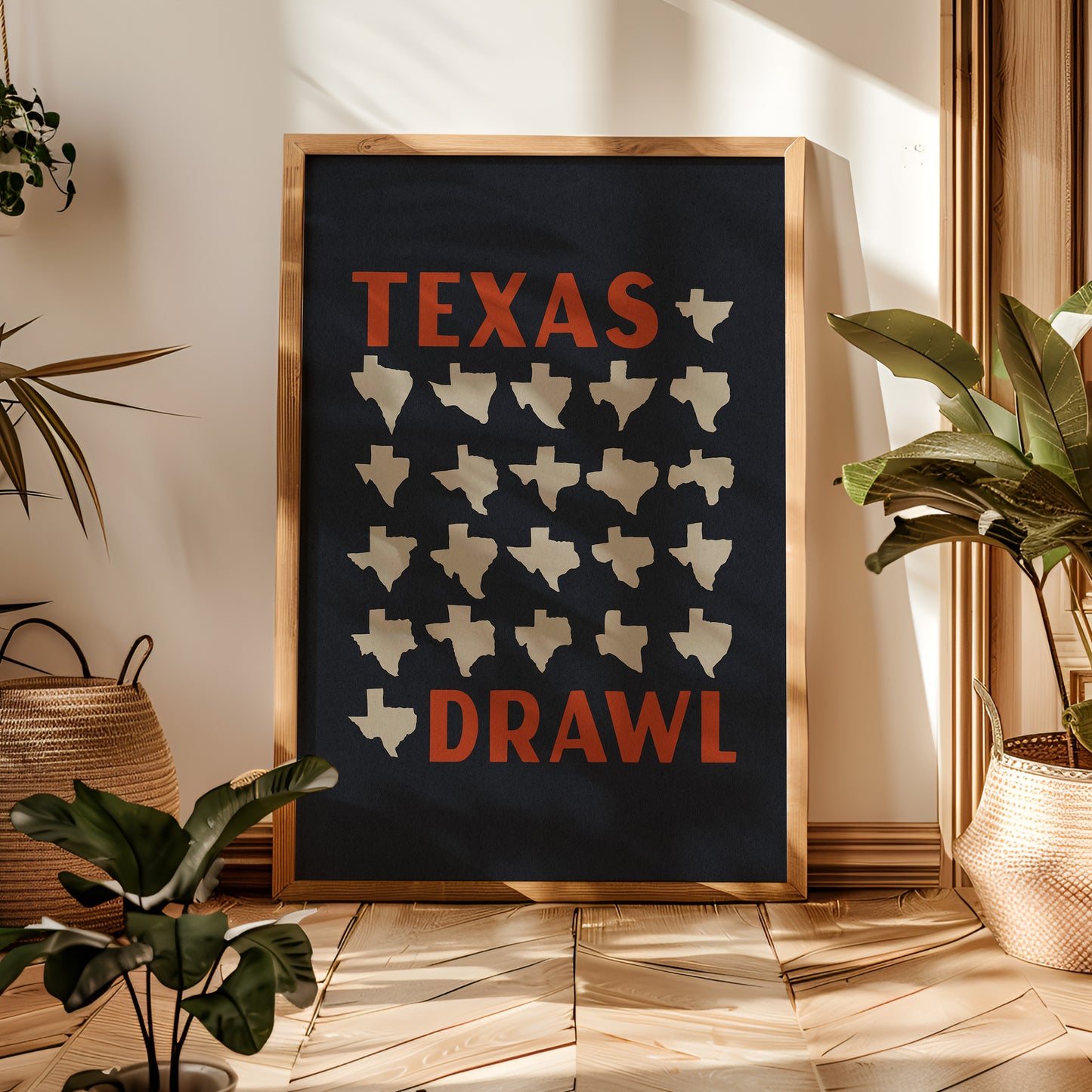 Texas Drawl - Collection of Student Drawn Texas Silhouettes Art Print (Navy)