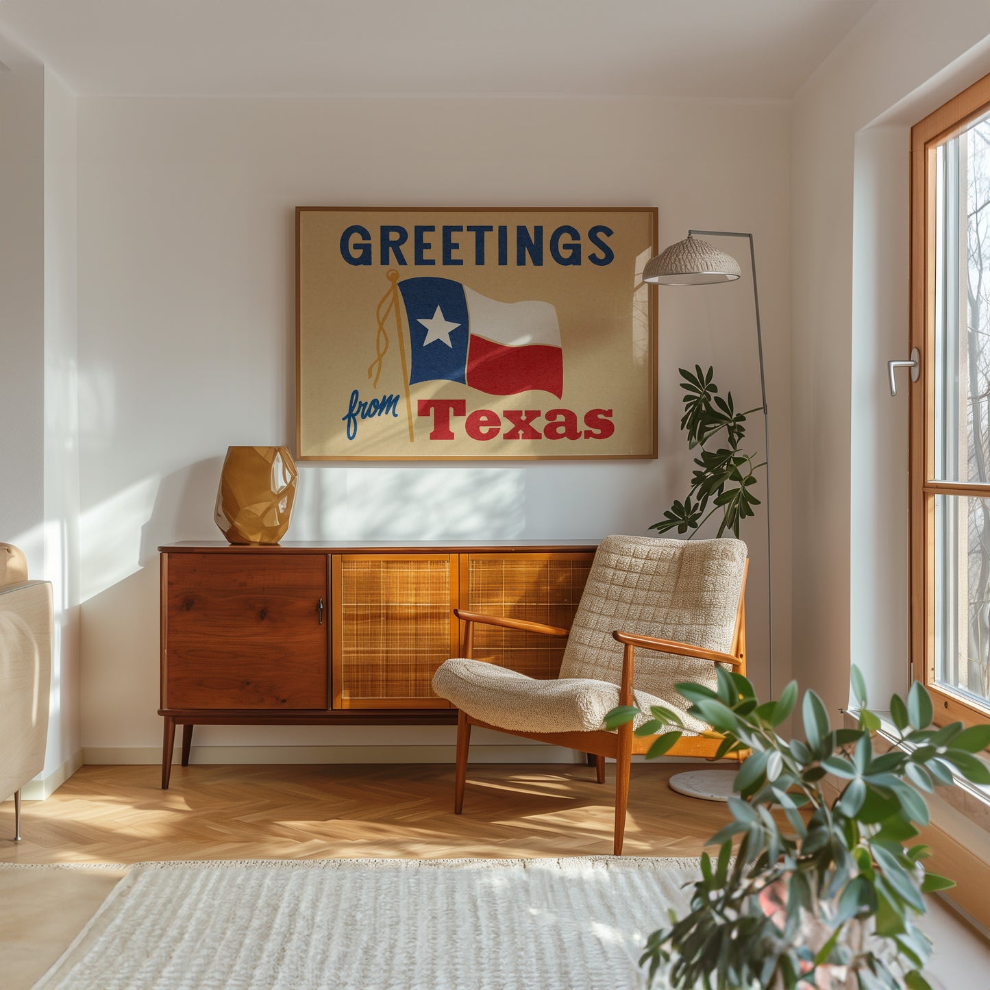 Greetings From Texas Flag Art Print (Natural)
