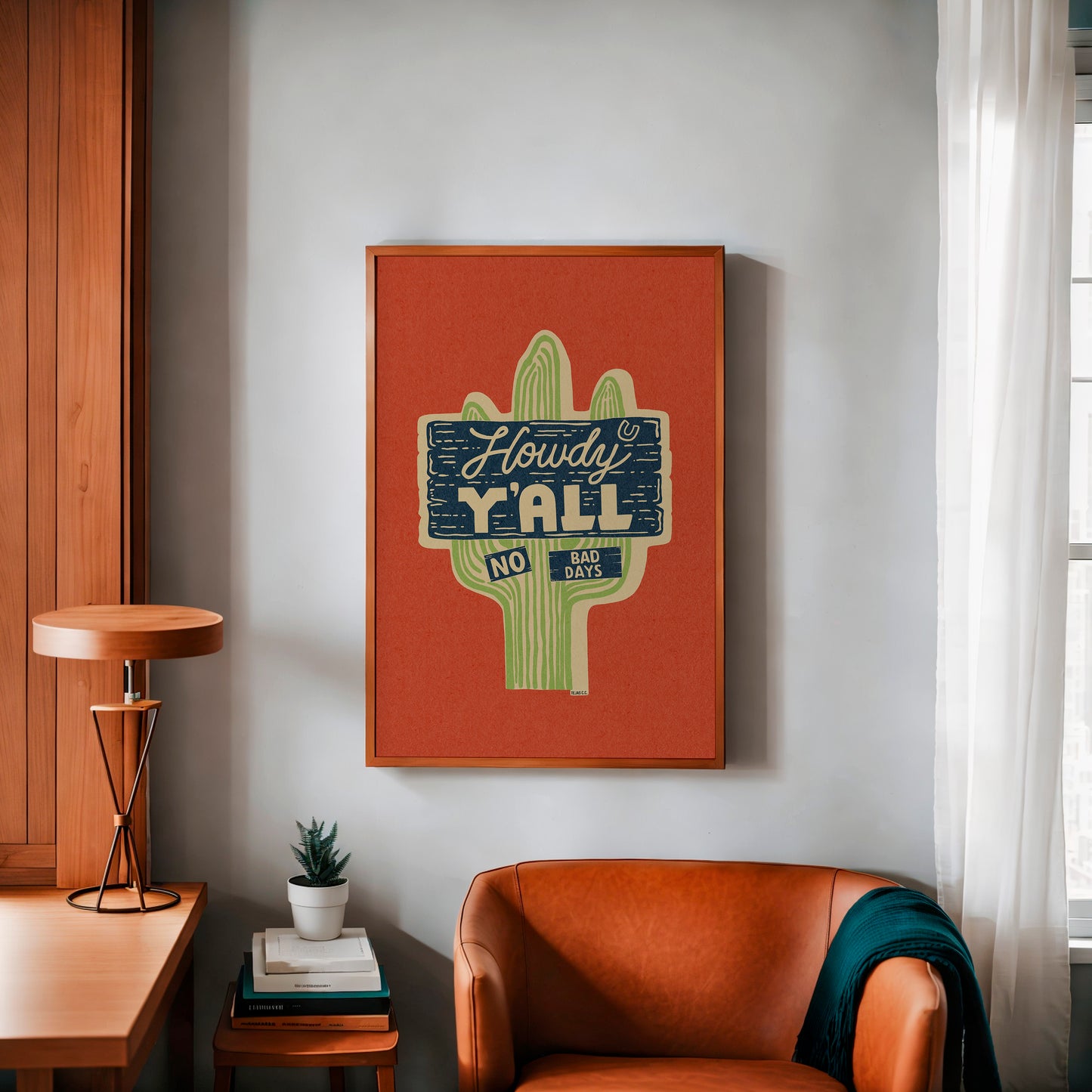 Howdy Y'all No Bad Days Vintage Cactus Sign Art Print