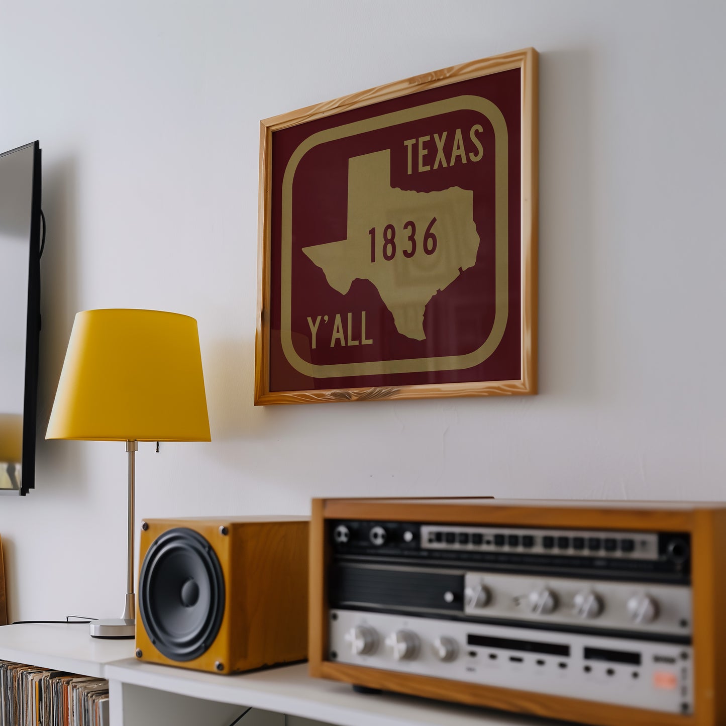 Texas Y'all Road Sign Art Print - Maroon & Gold