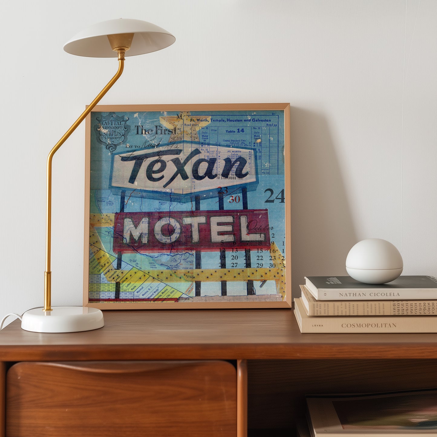 Texan Motel Mixed Media Collage Art Print