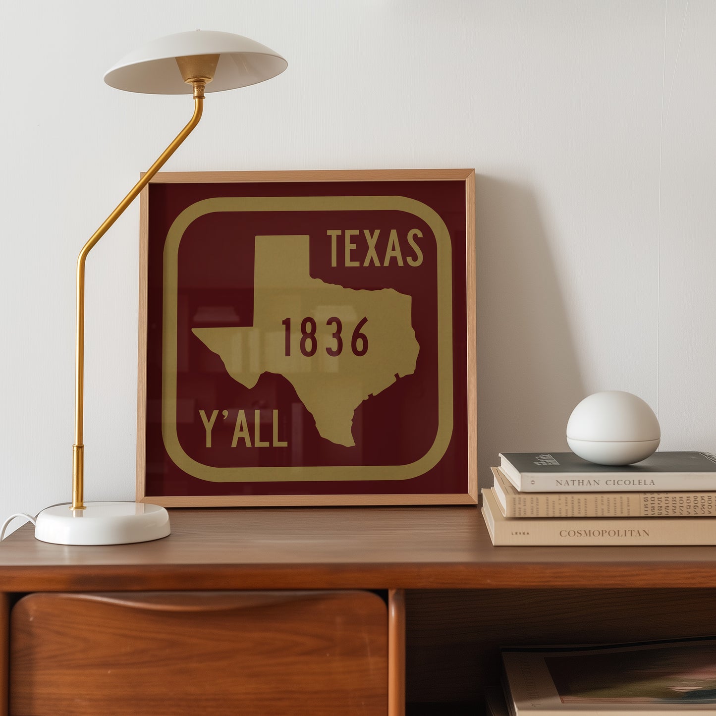 Texas Y'all Road Sign Art Print - Maroon & Gold