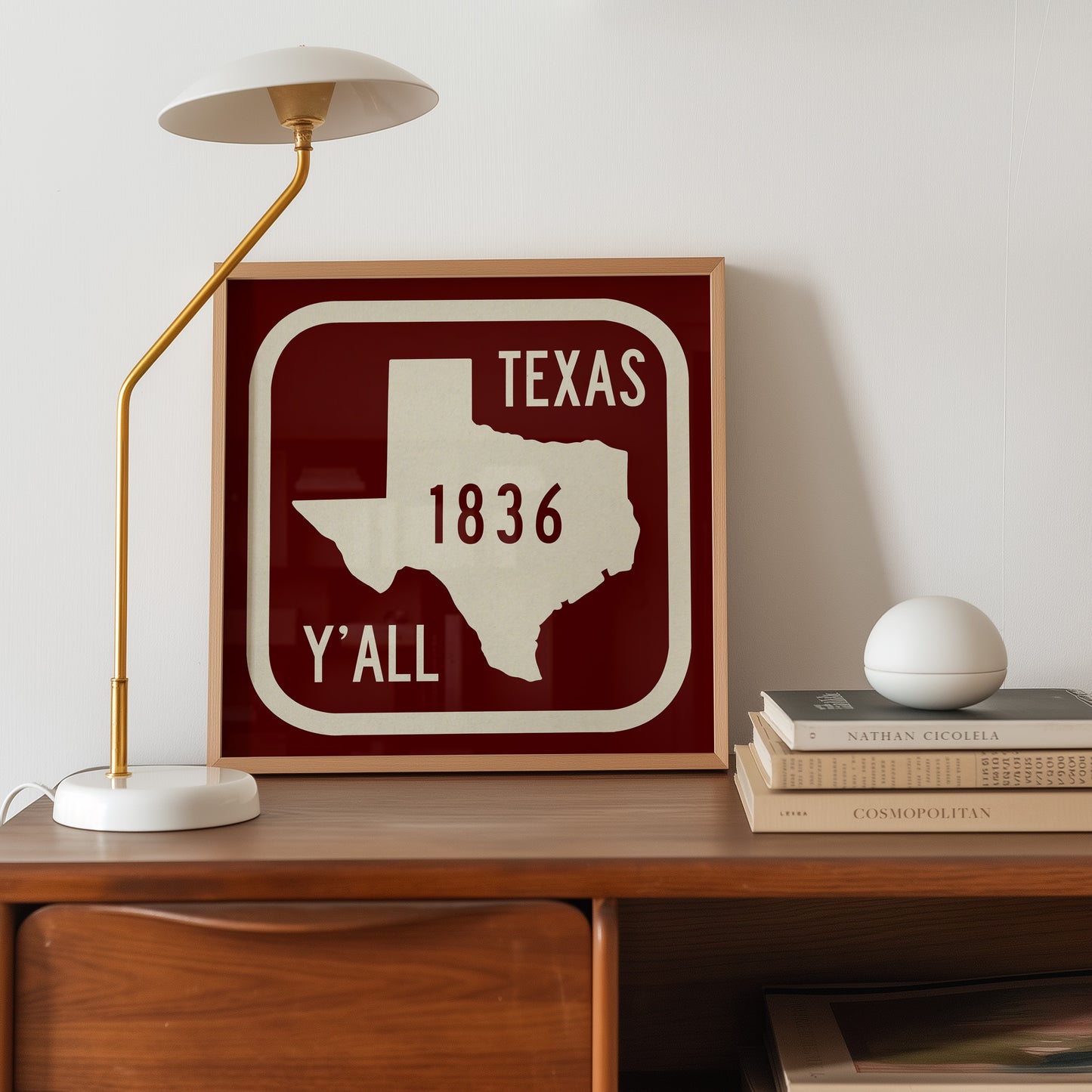 Texas Y'all Road Sign Art Print - Maroon