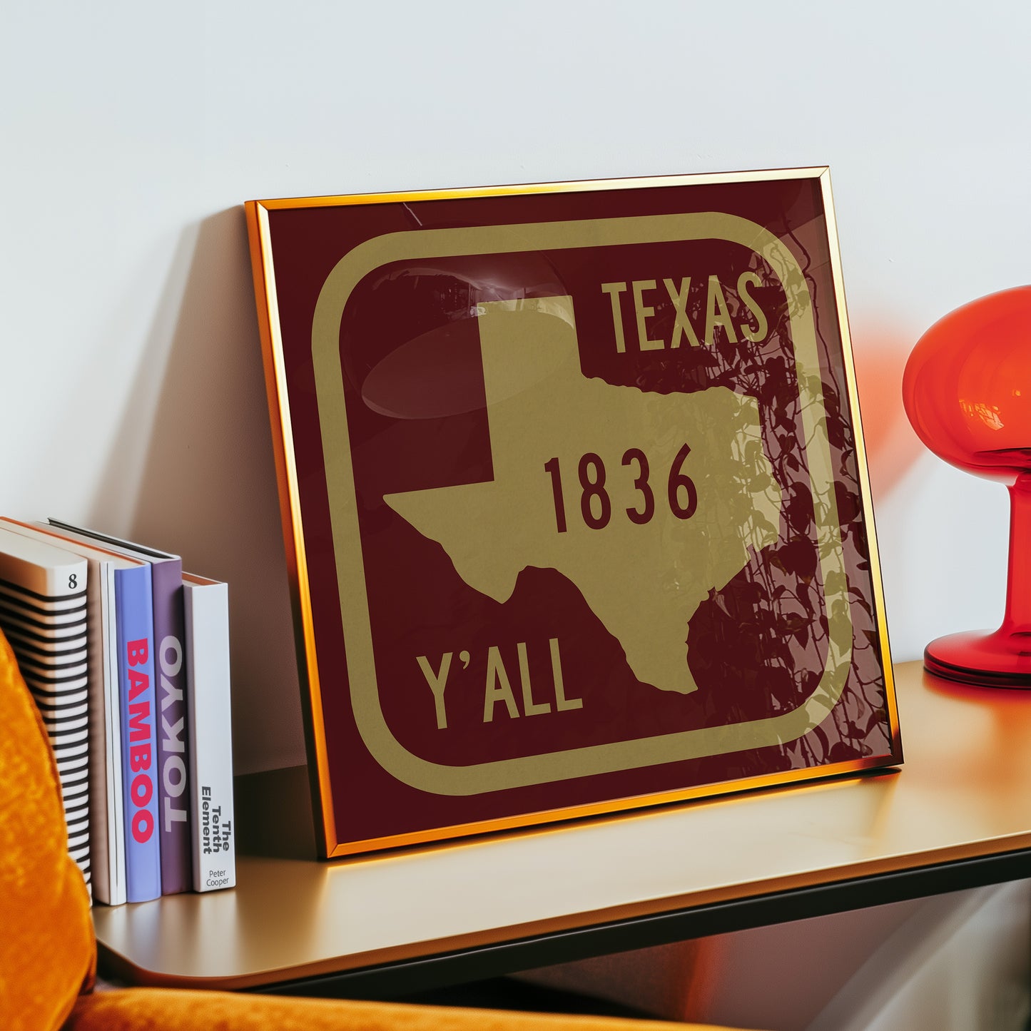 Texas Y'all Road Sign Art Print - Maroon & Gold