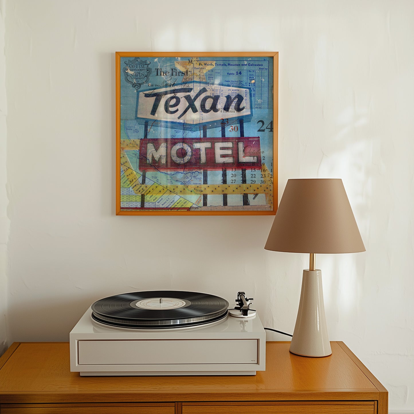 Texan Motel Mixed Media Collage Art Print