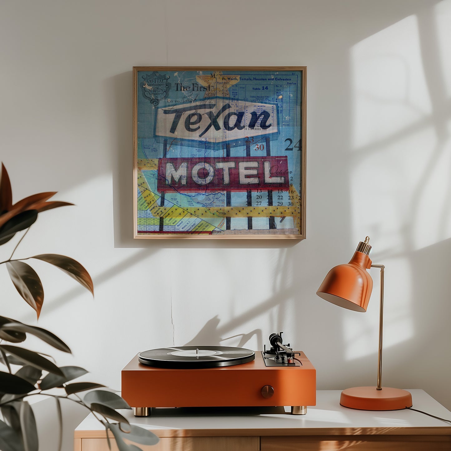 Texan Motel Mixed Media Collage Art Print