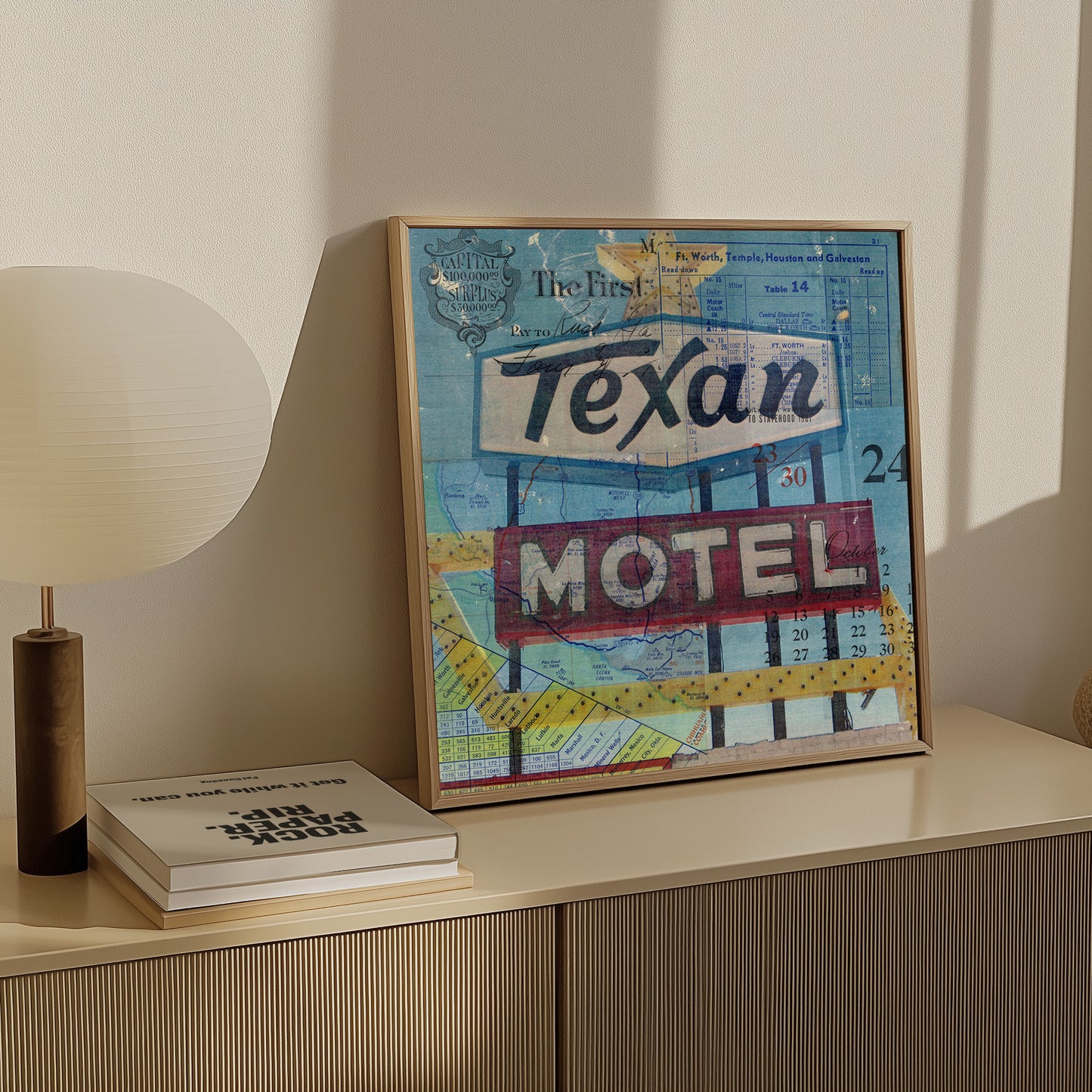 Texan Motel Mixed Media Collage Art Print