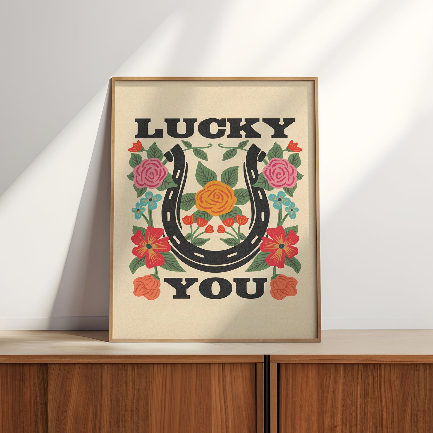 Lucky You Floral Horseshoe Art Print