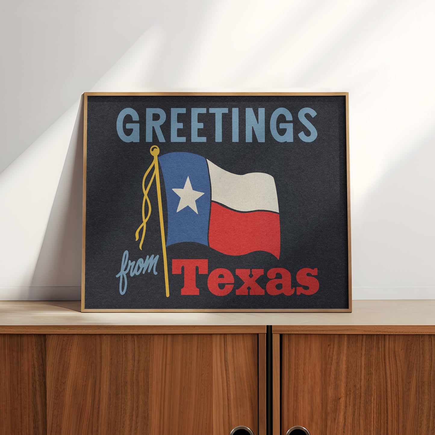 Greetings From Texas Flag Art Print (Navy)