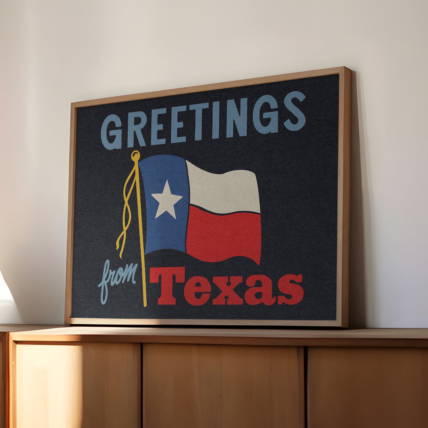 Greetings From Texas Flag Art Print (Navy)