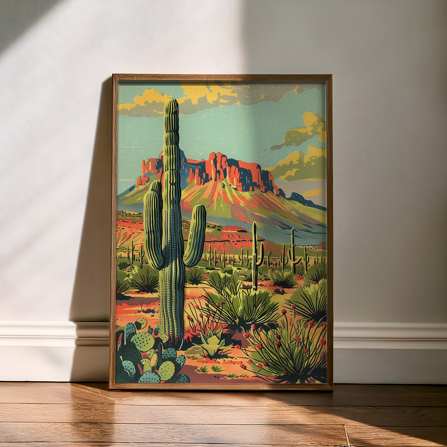 Vintage Postcard Style Desert Landscape Scene Art Print