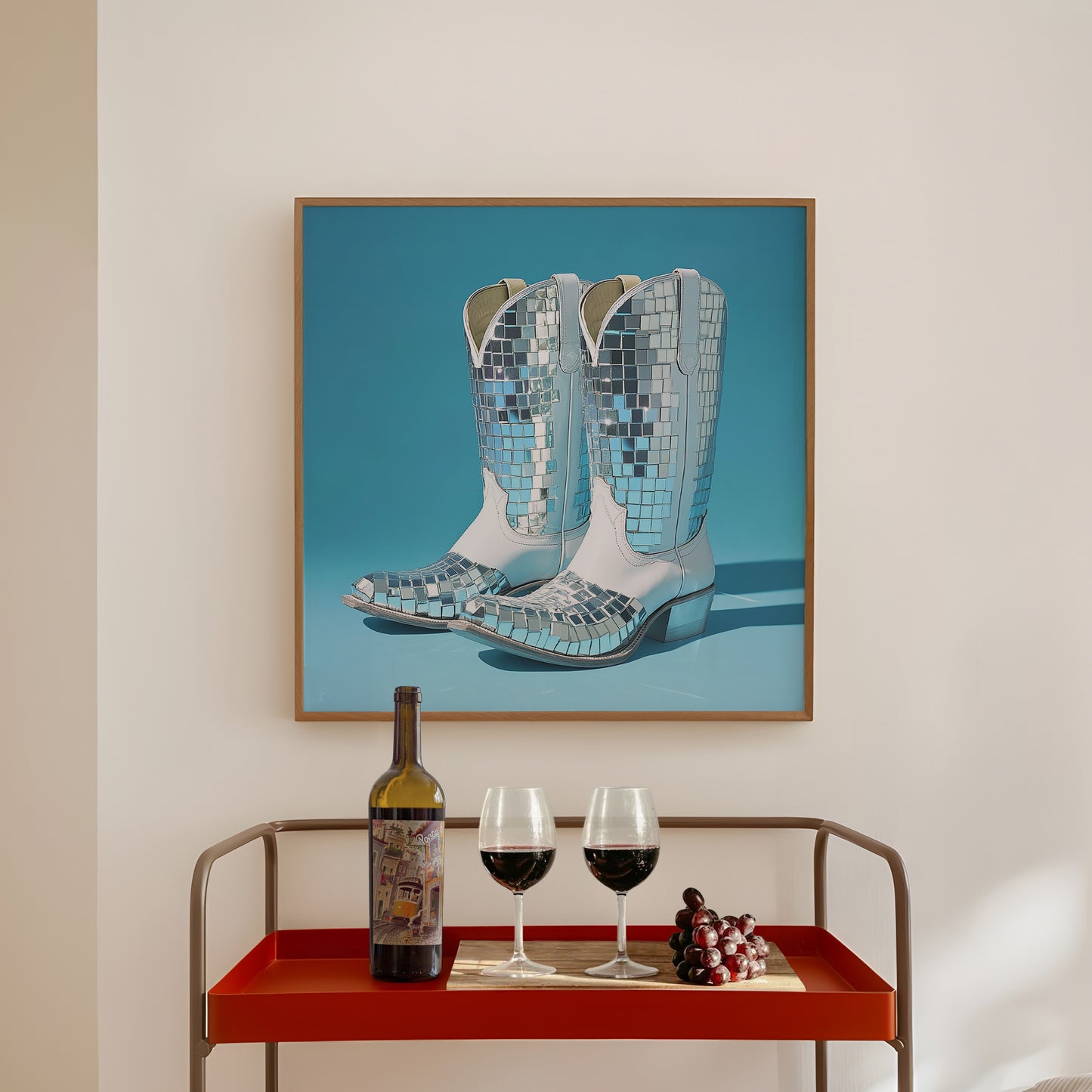 Disco Ball White Cowboy Boot Print