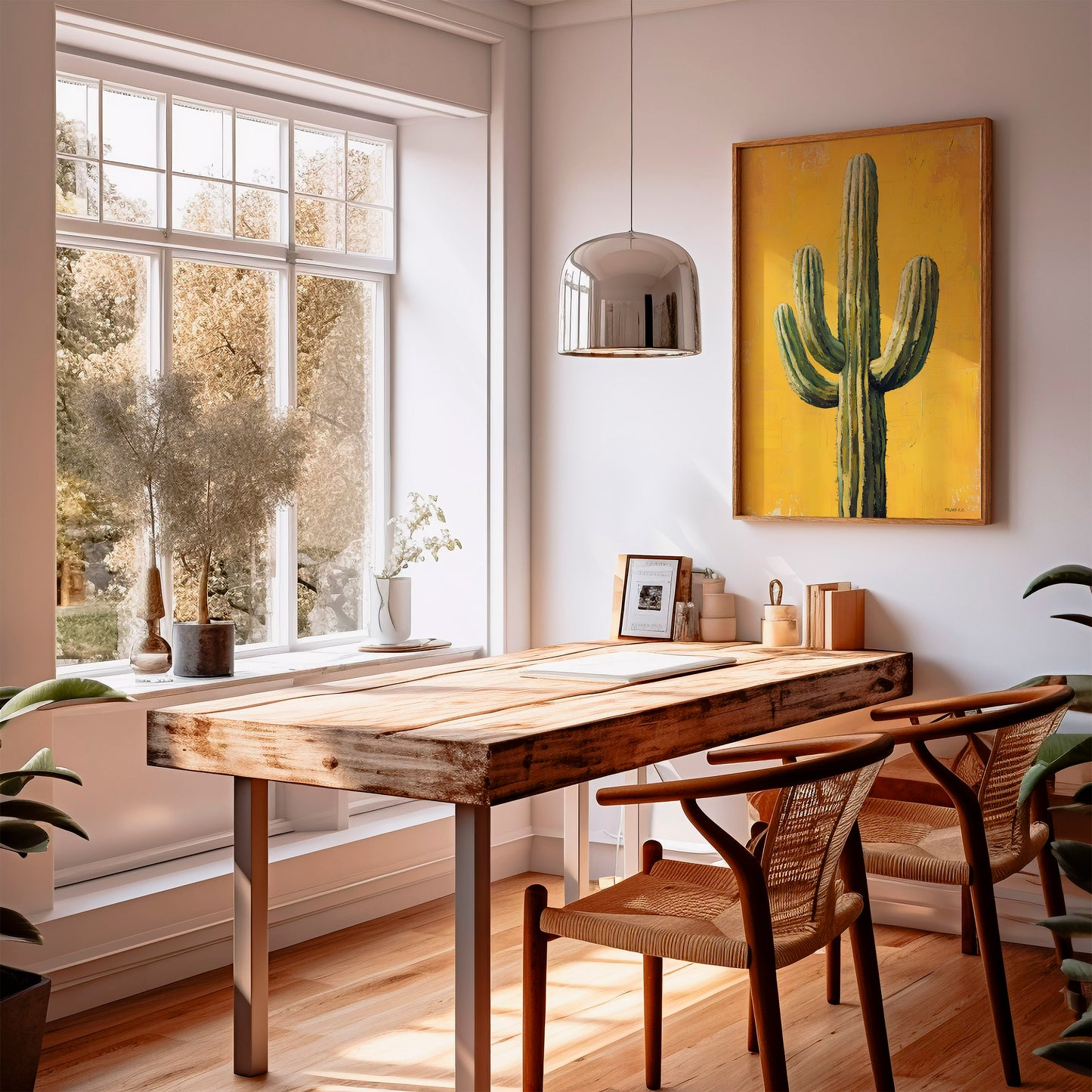 Saguaro Cactus Oil Painting Print Gold Background