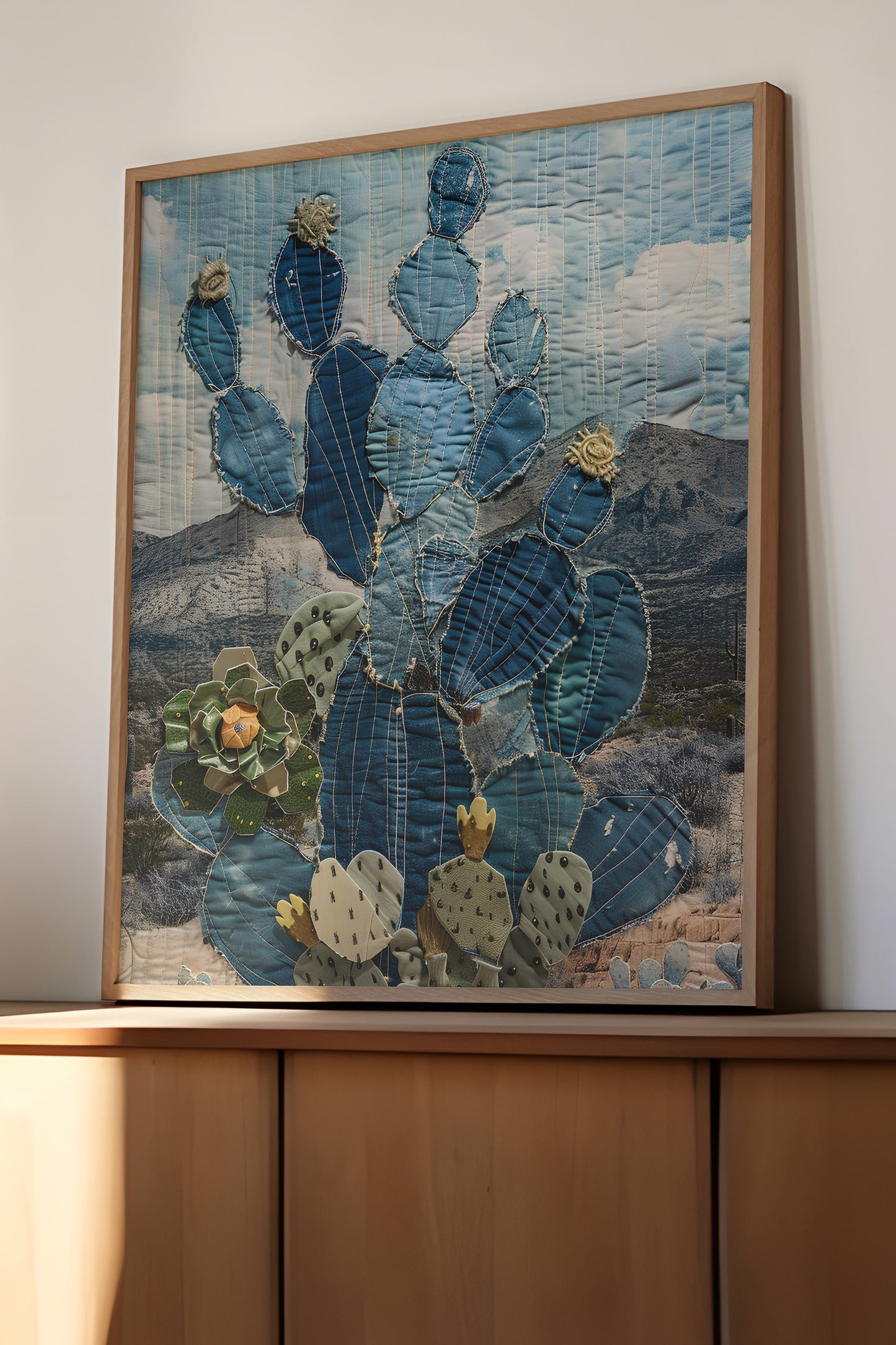 Denim Decor Prickly Pear Cactus Desert Landscape Print #1