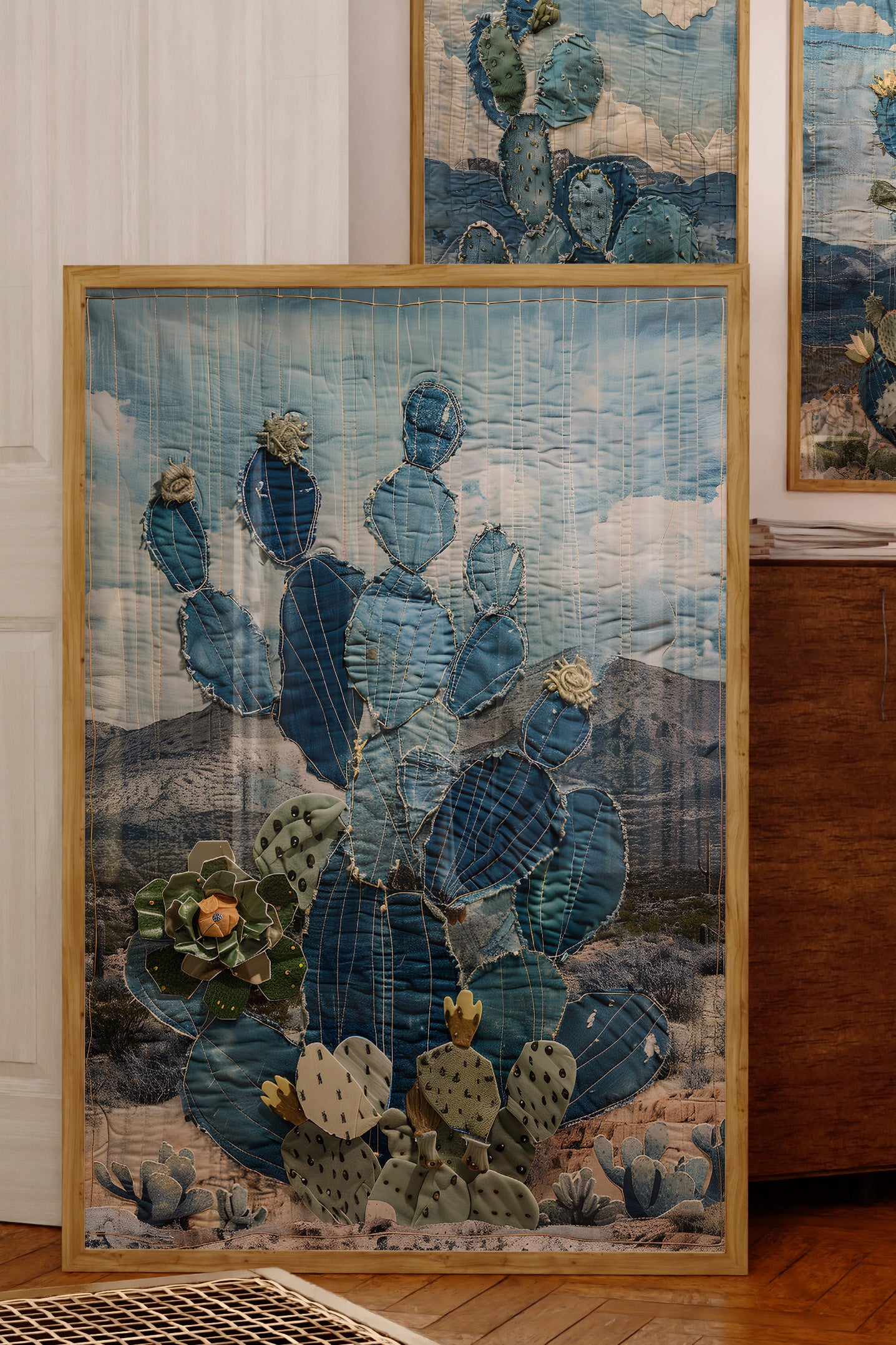 Denim Decor Prickly Pear Cactus Desert Landscape Print #1
