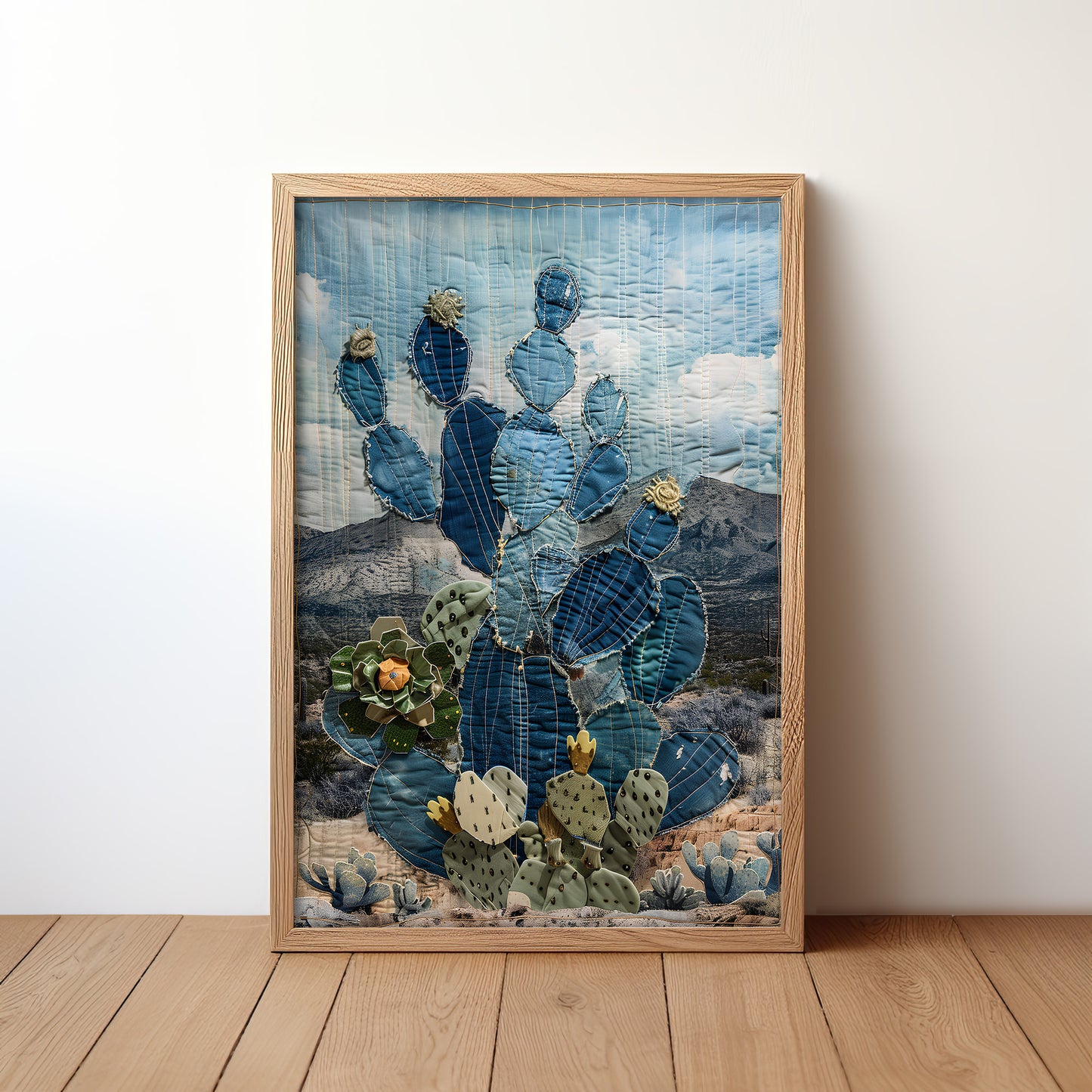 Denim Decor Prickly Pear Cactus Desert Landscape Print #1