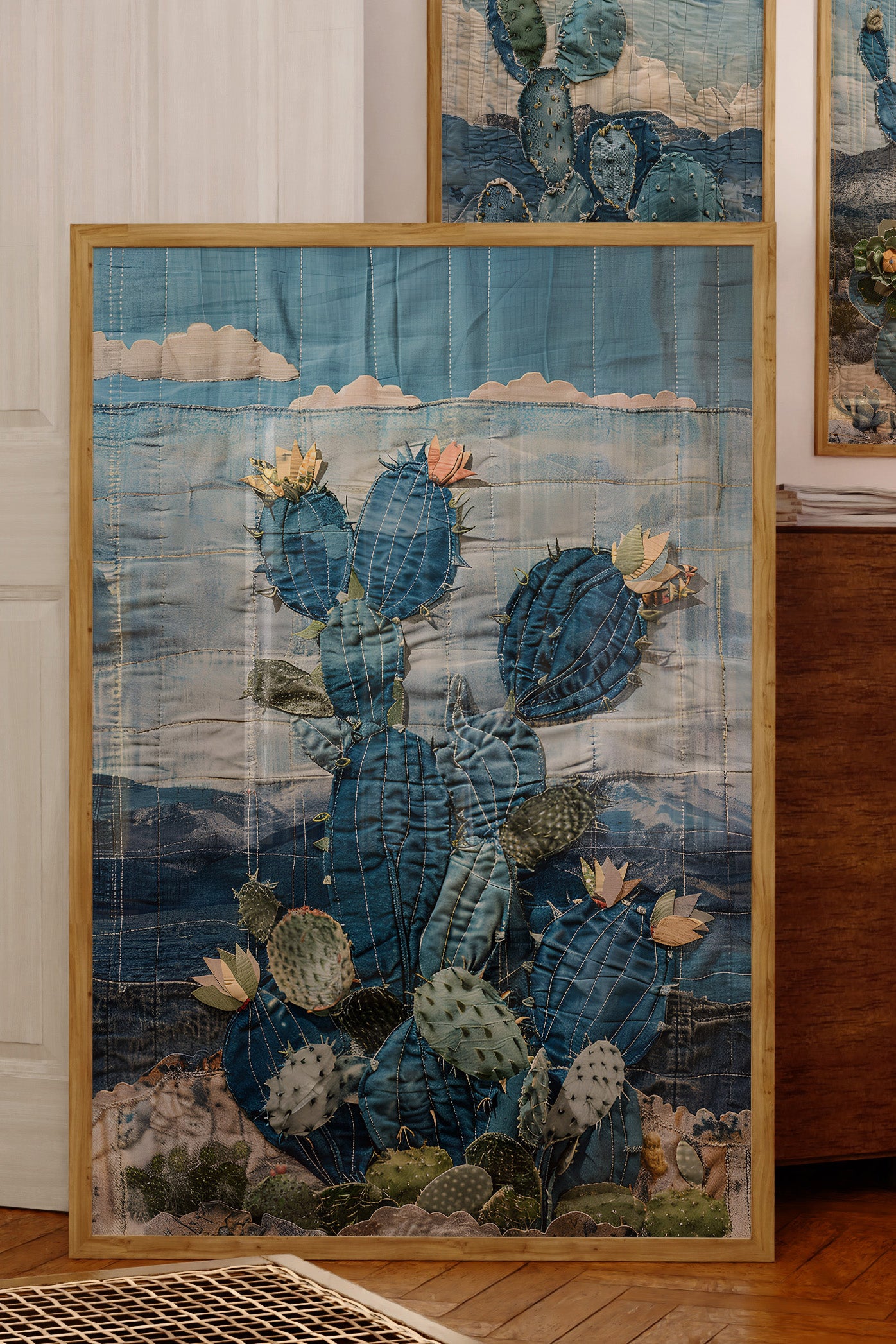 Denim Decor Prickly Pear Cactus Desert Landscape Print #2
