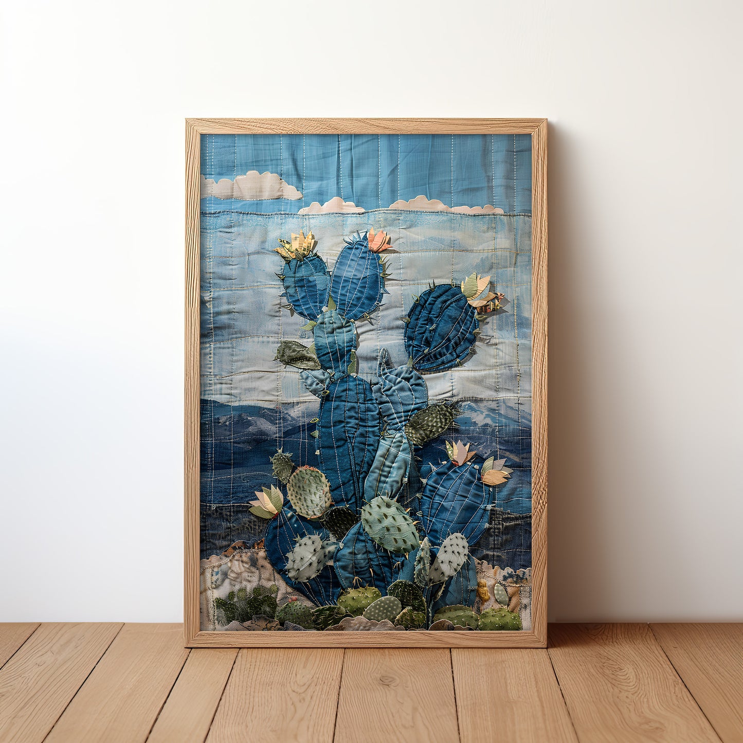 Denim Decor Prickly Pear Cactus Desert Landscape Print #2