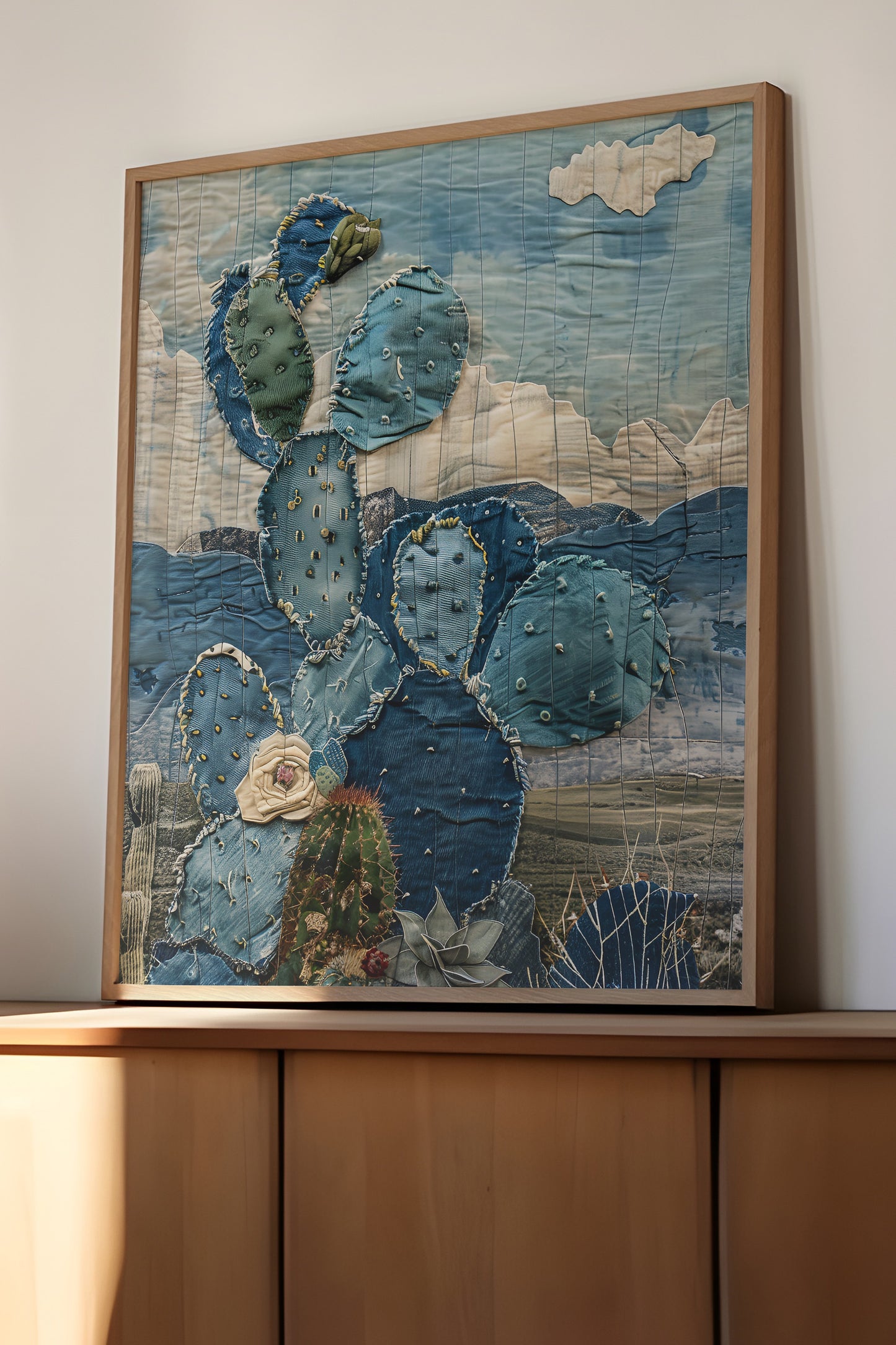 Denim Decor Prickly Pear Cactus Desert Landscape Print #3