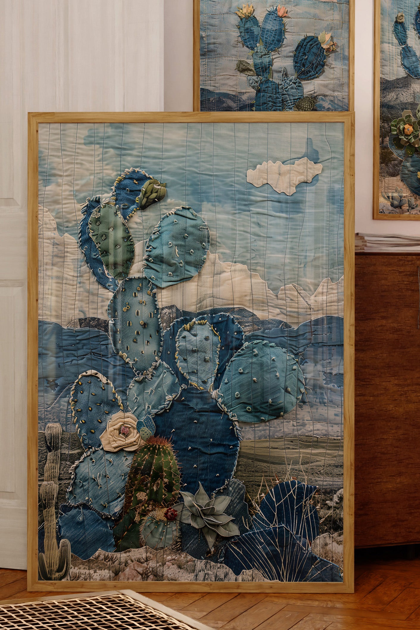 Denim Decor Prickly Pear Cactus Desert Landscape Print #3
