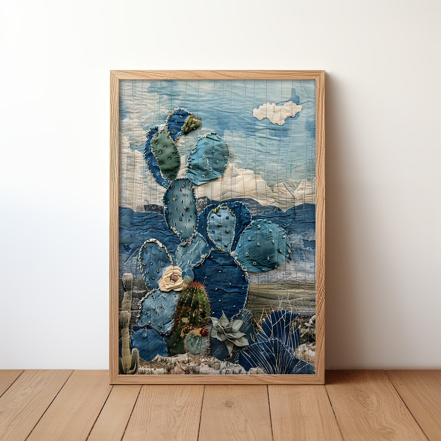 Denim Decor Prickly Pear Cactus Desert Landscape Print #3