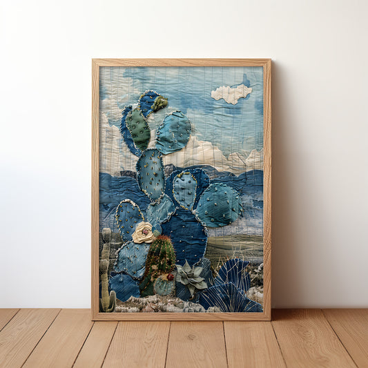 Denim Decor Prickly Pear Cactus Desert Landscape Print #3