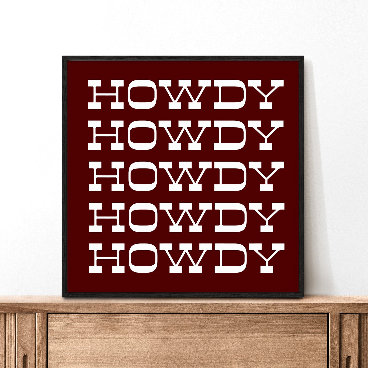Howdy Typography Art Print Square Maroon and White